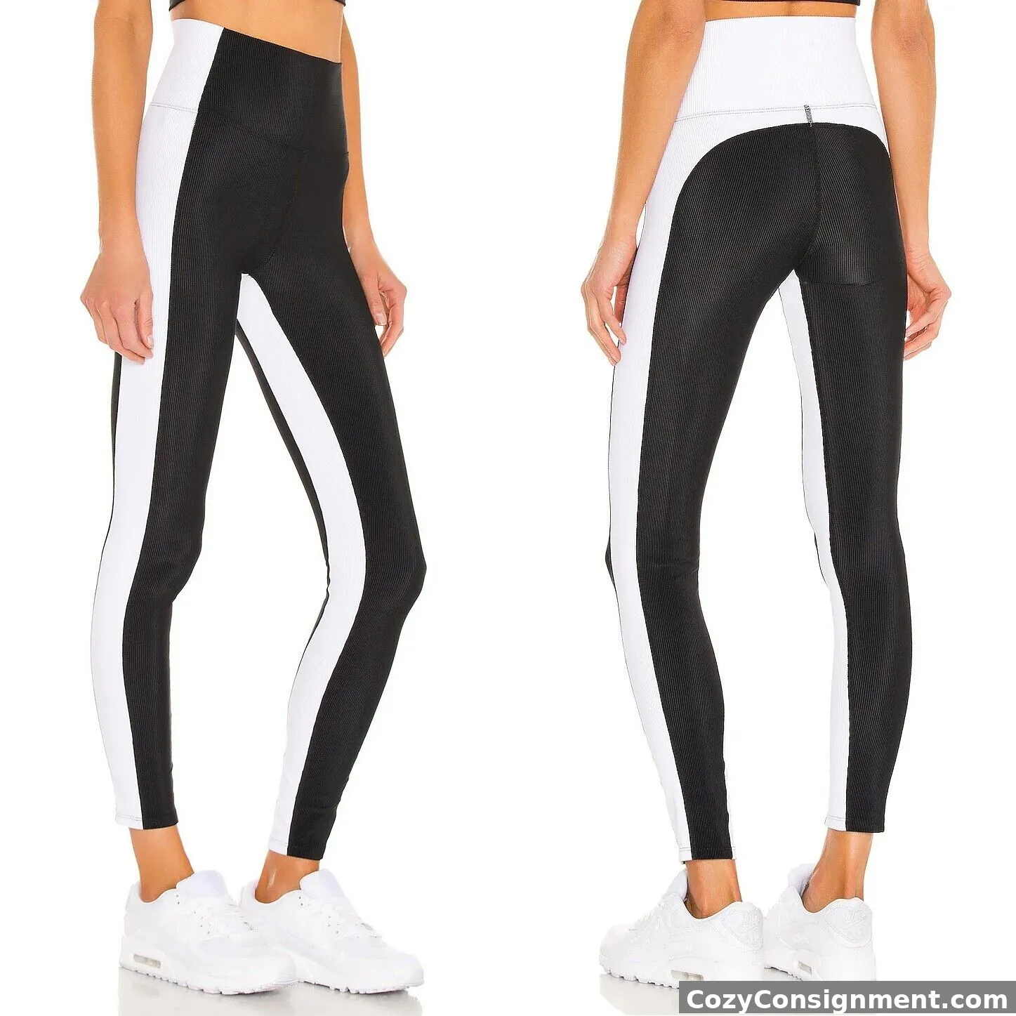 NWT BEACH RIOT Colorblock Ribbed Leggings Black White Stretch Size XS