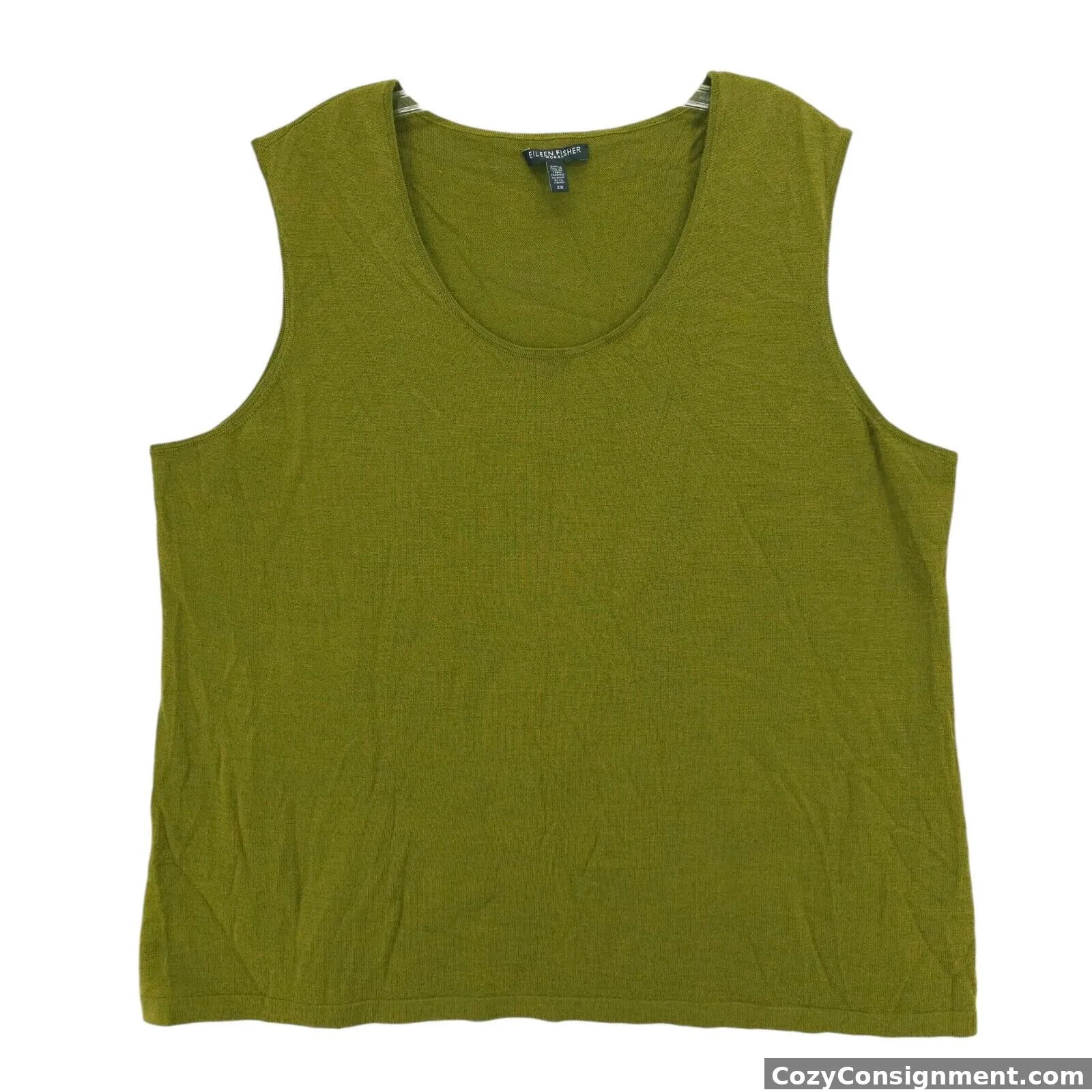 EILEEN FISHER Green 100% Merino Wool Knit Top Sleeveless Italian Yarn Size 2X