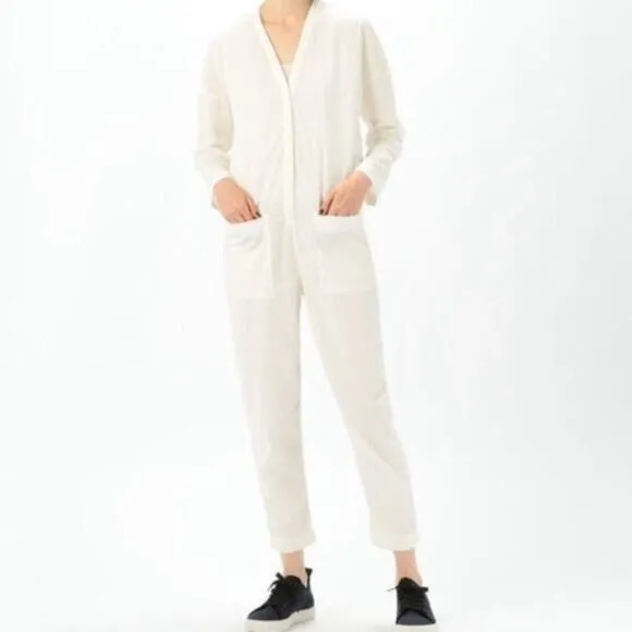 JAMES PERSE Ultra Fine Cotton Corduroy Jumpsuit in Ivory Size 0 - XS