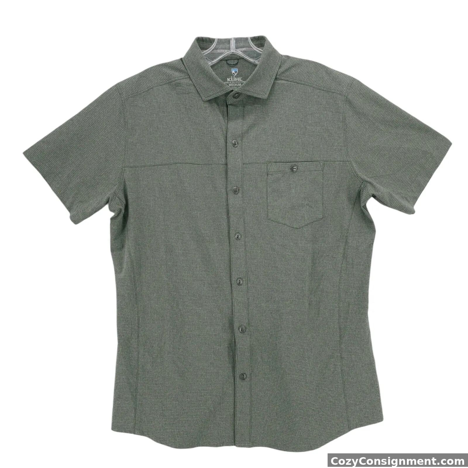 KUHL Optimizr Shirt Green Micro Stripe Tapered Fit Short Sleeve Hiking MEDIUM