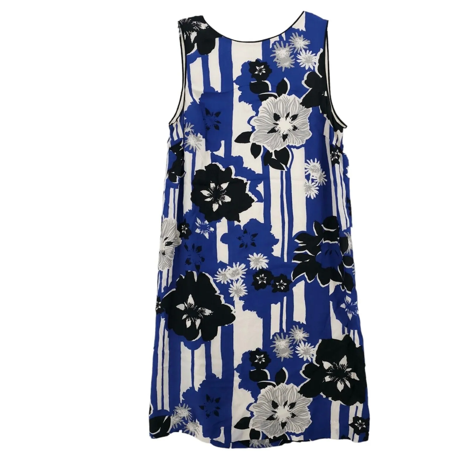 MAEVE ANTHROPOLOGIE 100% Silk Shift Dress Sleeveless Blue Black White Size 0