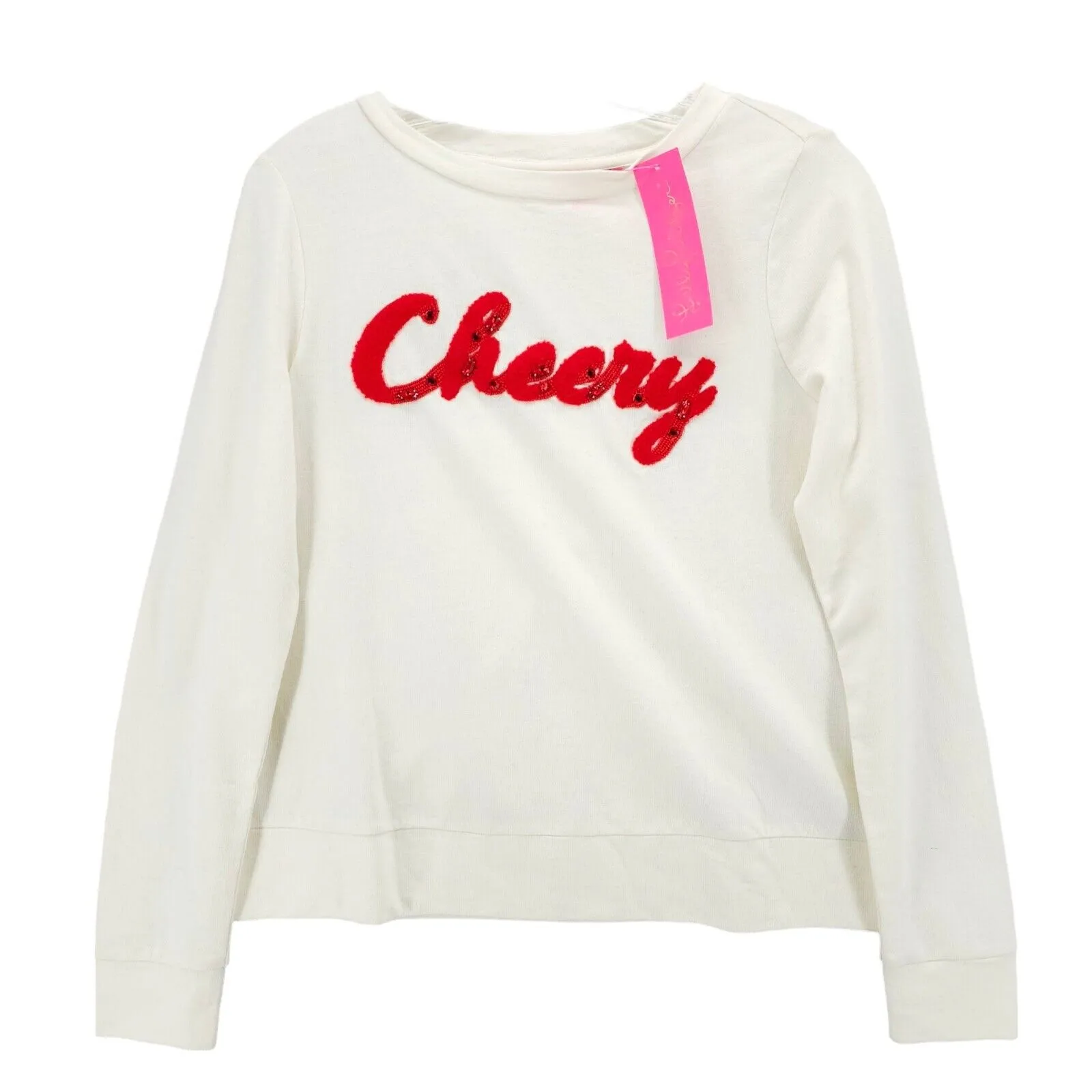 NWT Lilly Pulitzer Rami Sweatshirt Ruby Red Cheery Graphic Cream Off White XS