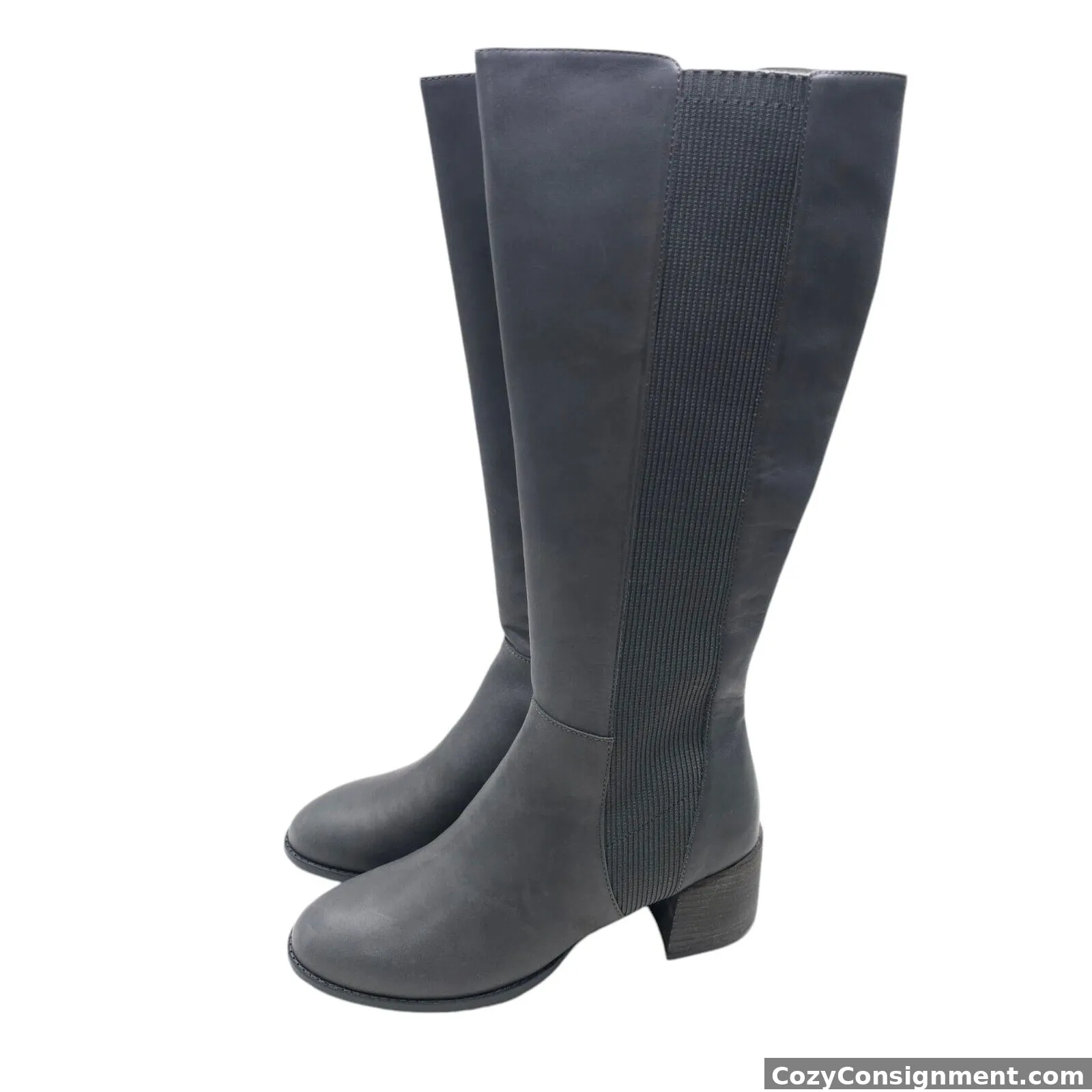 EILEEN FISHER Destry Graphite Gray Leather and Recycled Stretch Knit Boot 9.5