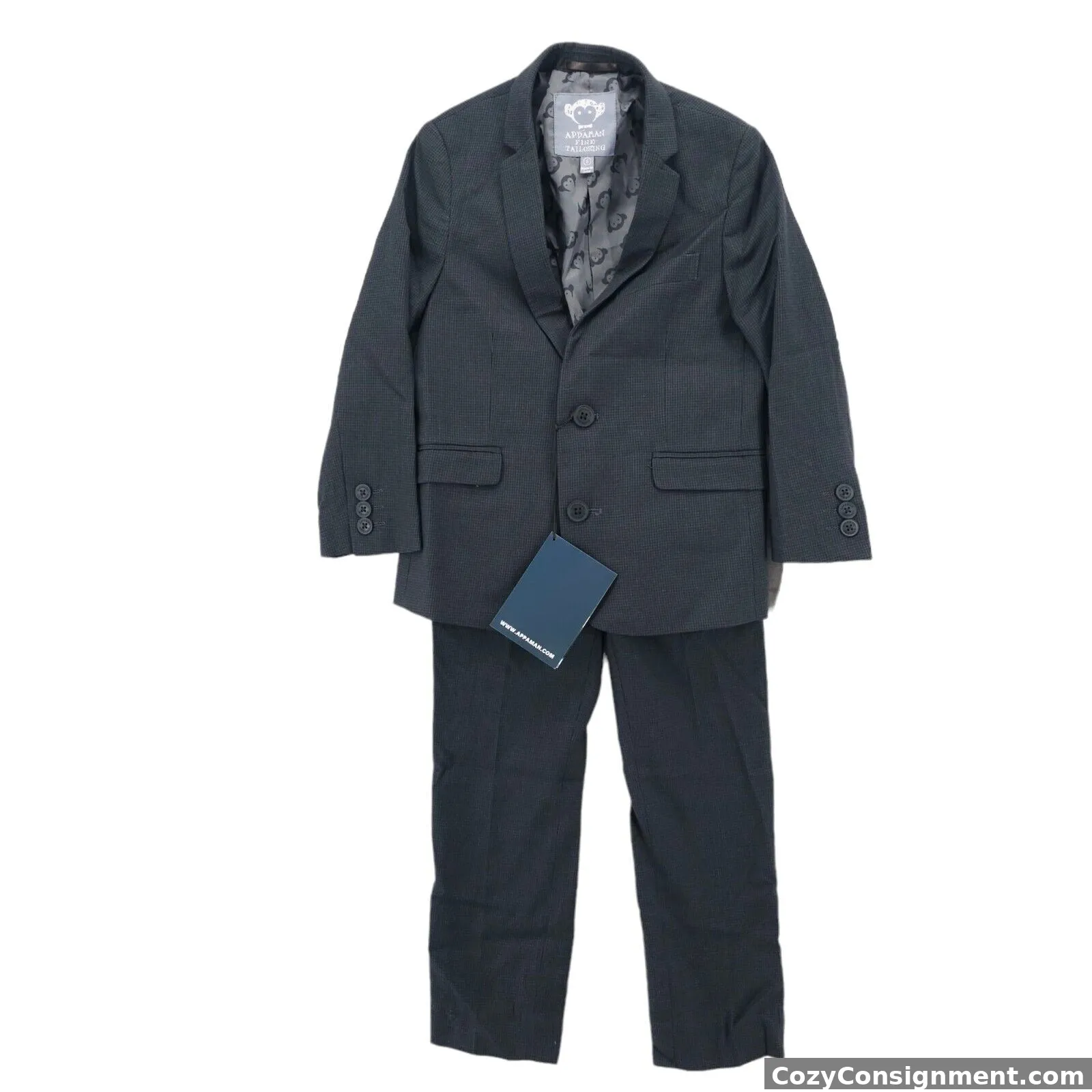 NWT APPAMAN 2- Piece Mod Suit Charcoal Houndstooth Boy's Little Kid Size 6