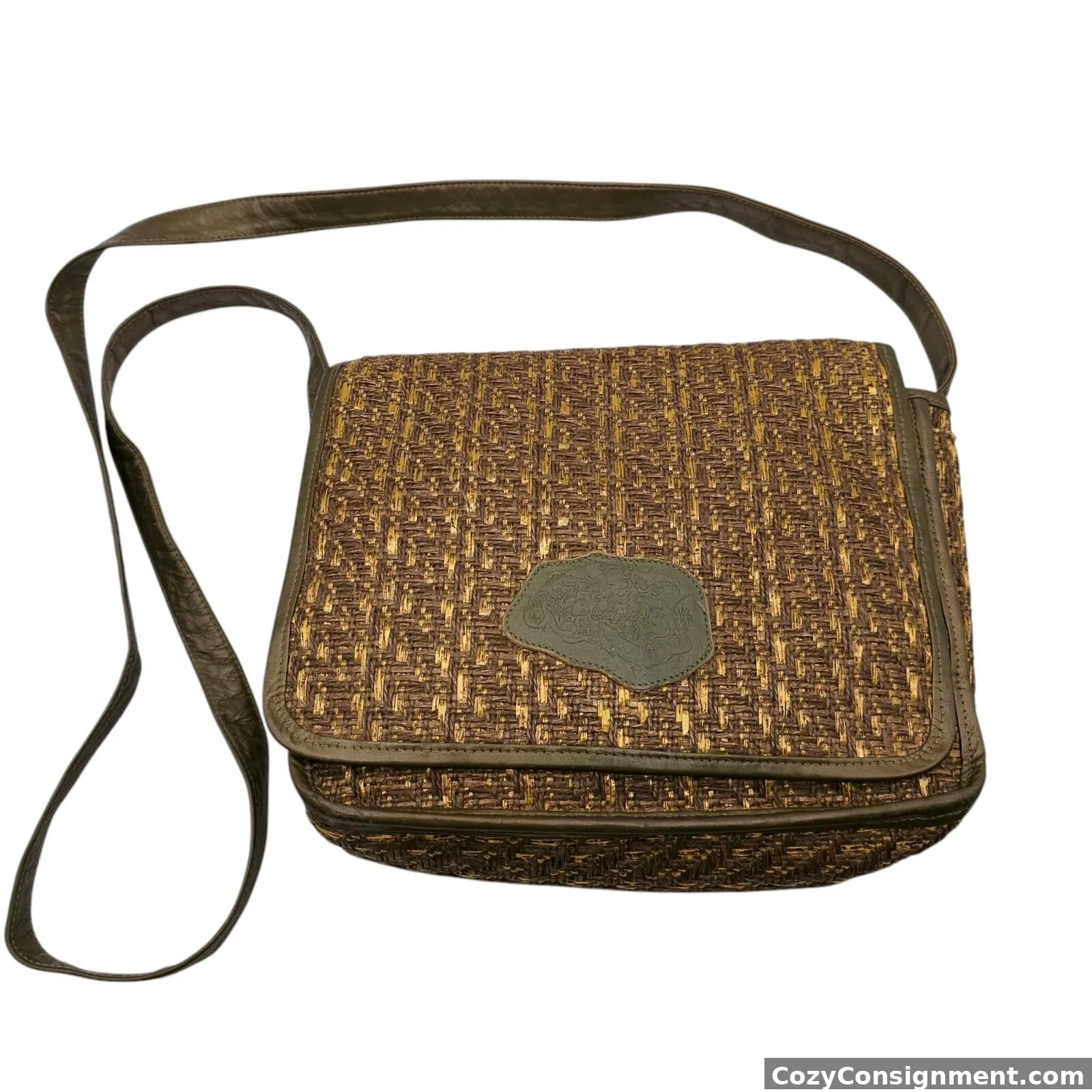 Vintage Carlos Falchi Woven Textured Shoulder Bag Brown Gold