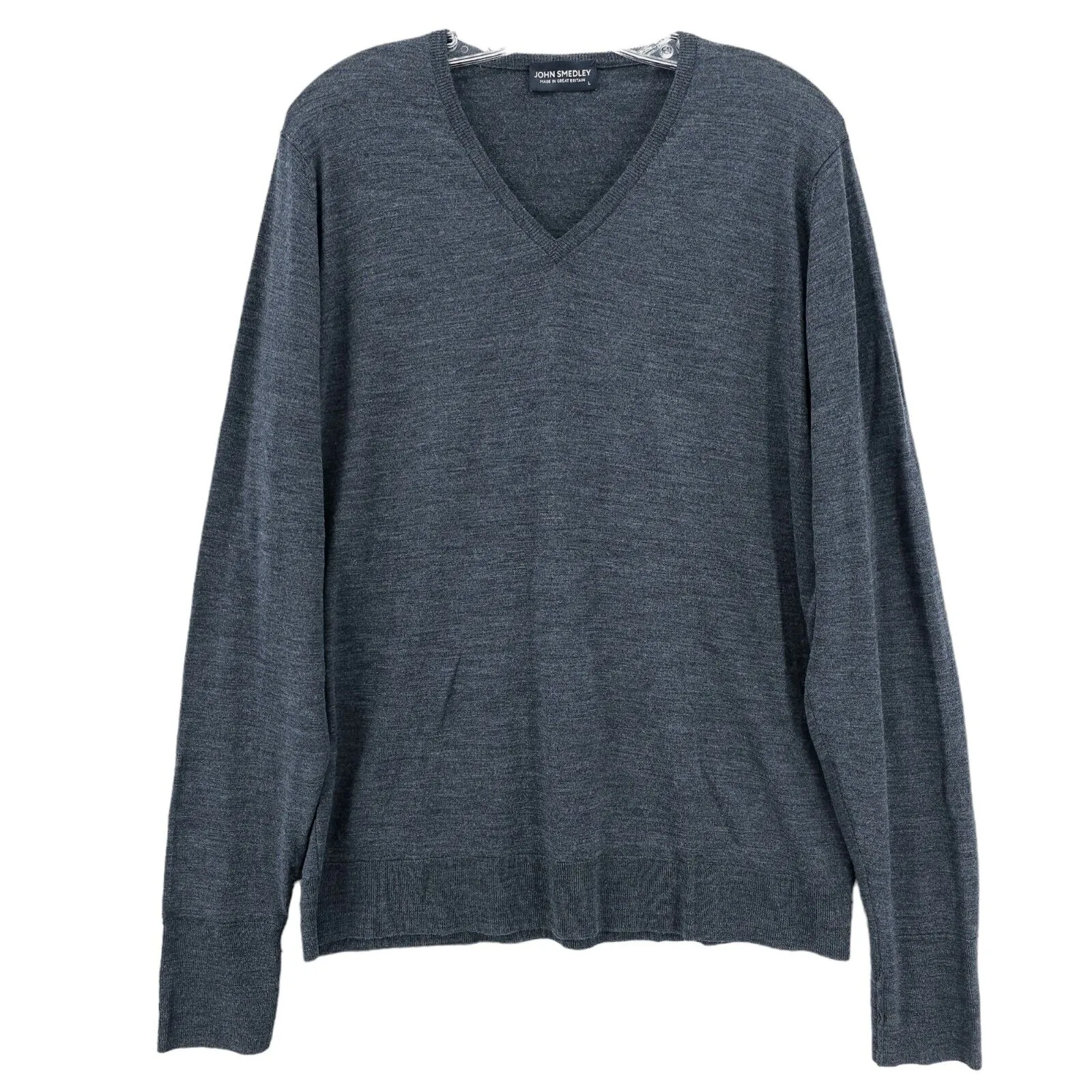 JOHN SMEDLEY Sweater 100% Extra Fine Merino Wool Heather Gray LARGE