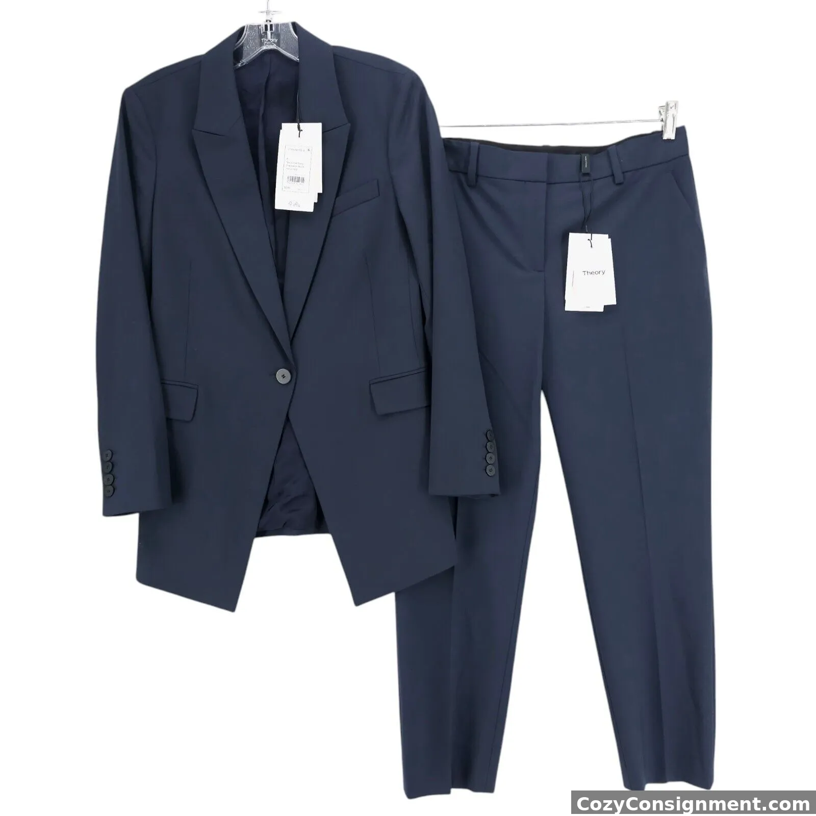 NWT THEORY 2-Piece Suit Nocturne Navy Good Wool Etiennette Treeca Crop Pant Sz 6