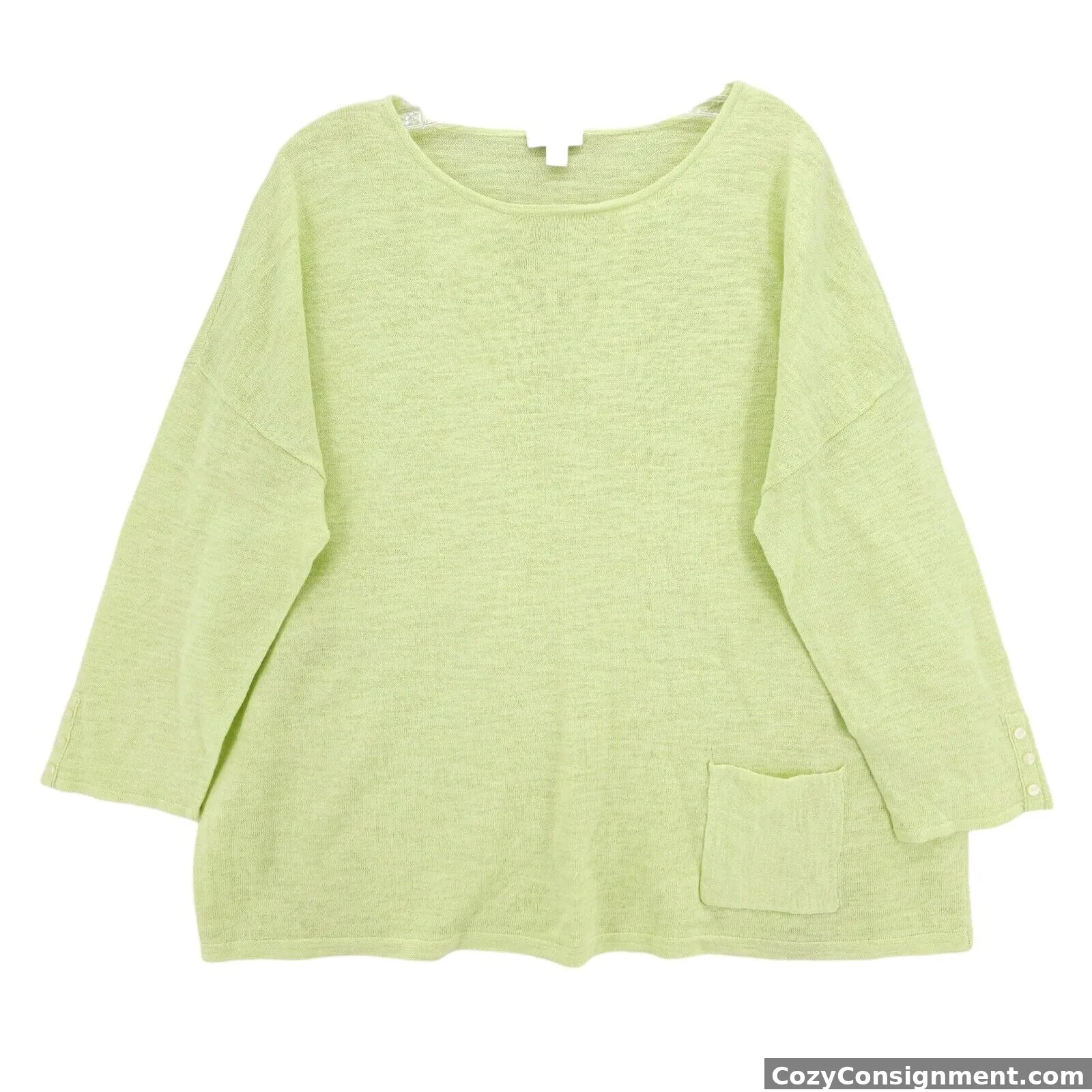 J. JILL Linen Blend Neon Yellow Green Dropped Shoulder Boxy Pocket Top LARGE