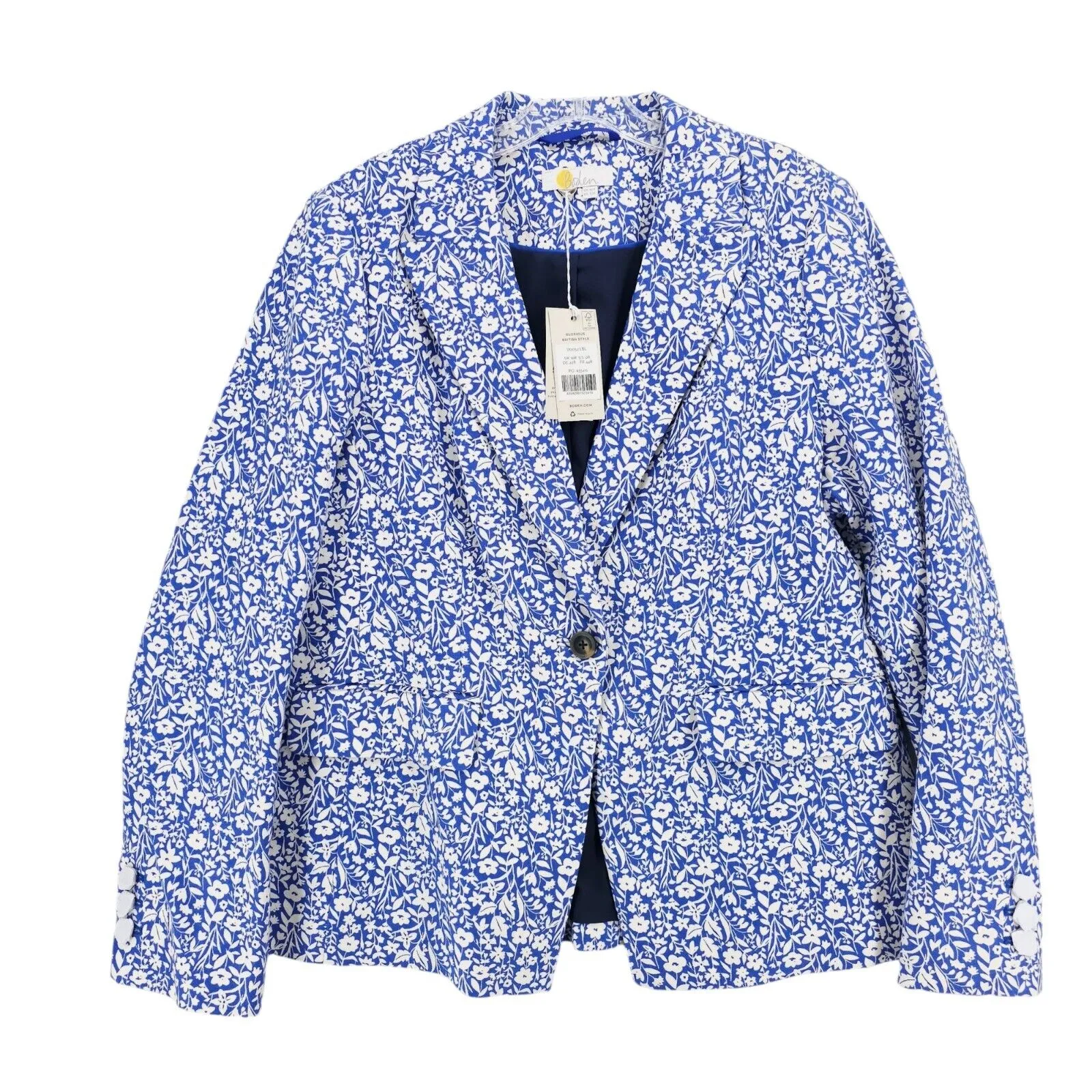 NWT BODEN Carrie Blazer Jacket Blue White Floral Wildflowers Size  US 12 R