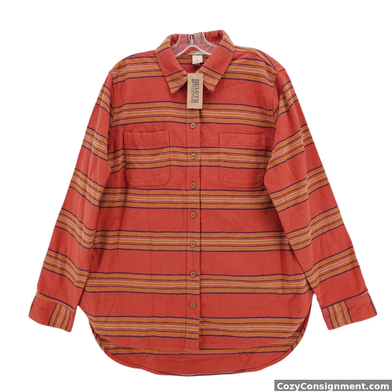 NWT DULUTH TRADING Heritage Weight Heavy Flannel Long Shirt Orange Stripe XL