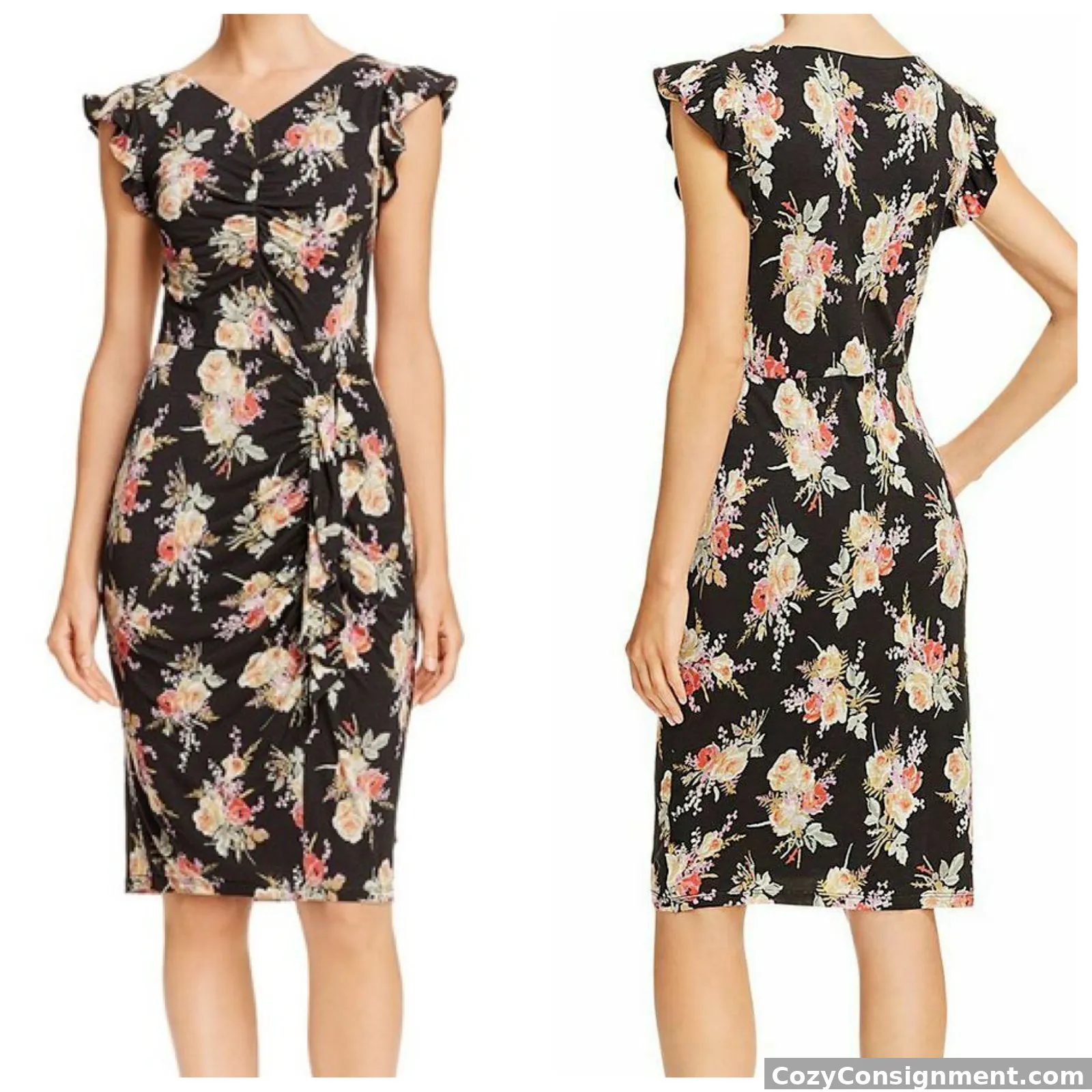 NWT Rebecca Taylor Bouquet Floral Print Jersey Dress Ruched Knee Length SMALL