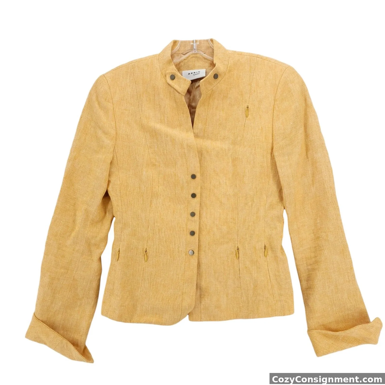 AKRIS PUNTO Yellow Woven Jacket 100% Linen Size US 4