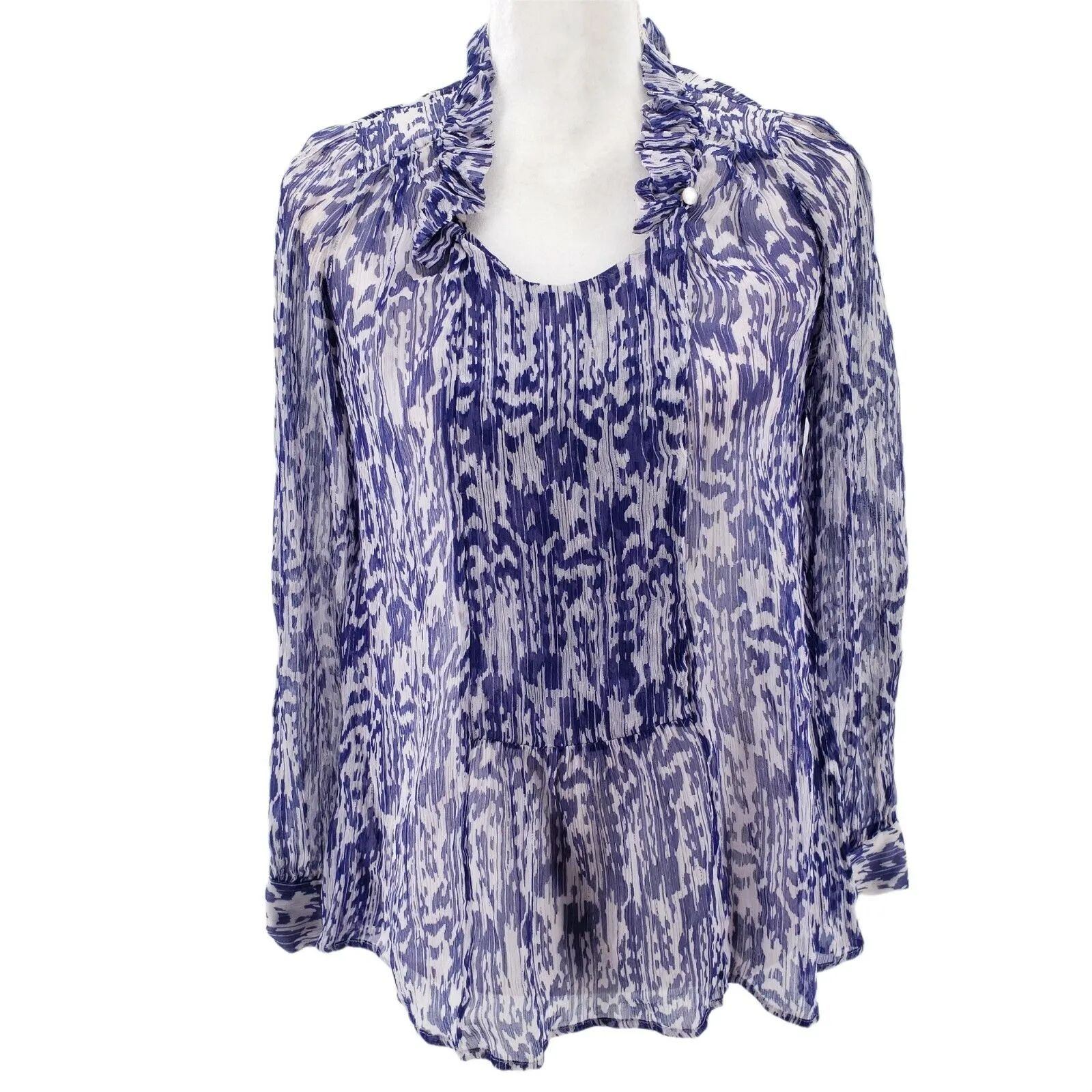 ISABEL MARANT ETOILE blue and white print sheer silk blouse tunic top size 0