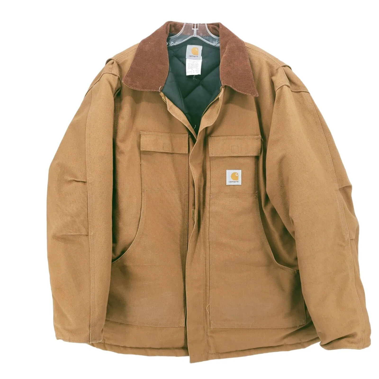 Vintage CARHARTT C03 Brown Quilted Jacket Corduroy Collar UNION MADE USA Size 54
