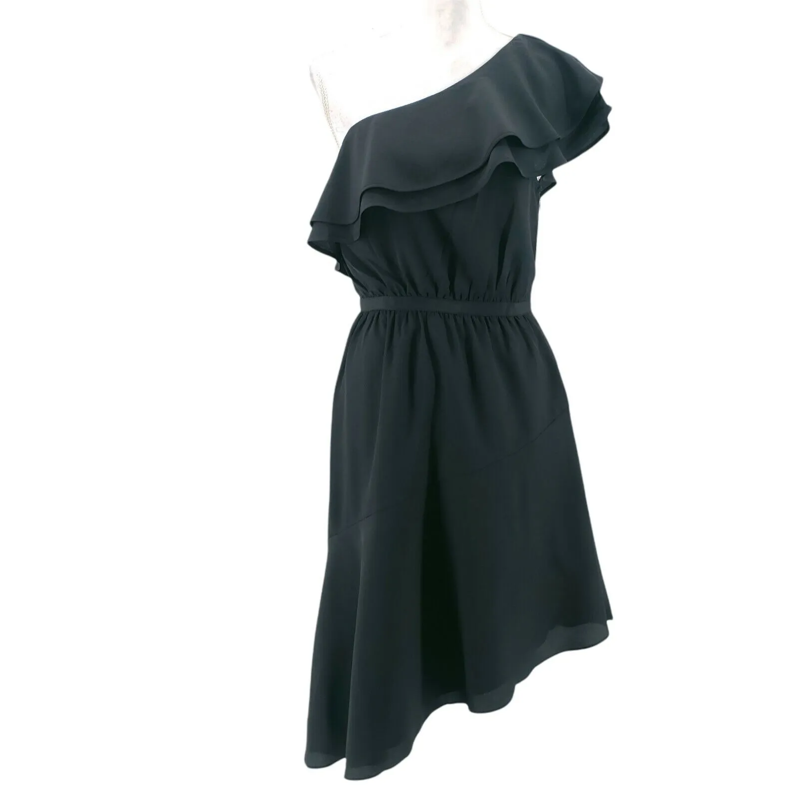 LIKELY Black Delbarton Dress NWT One Shoulder Asymmetrical Ruffle Dress Size 4