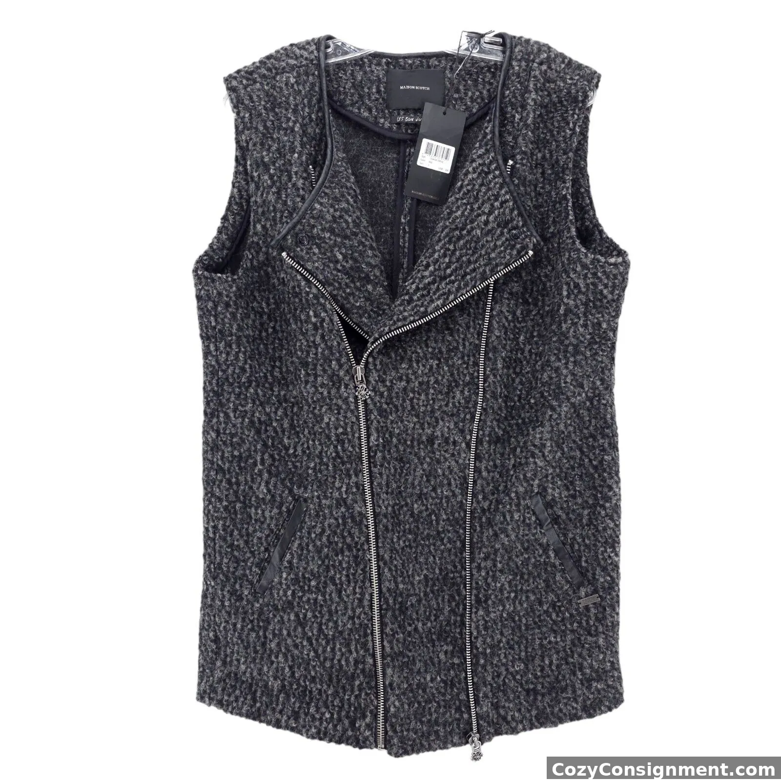 NWT MAISON SCOTCH Gray Moto Vest Boucle Wool Blend Size 3 - US 8