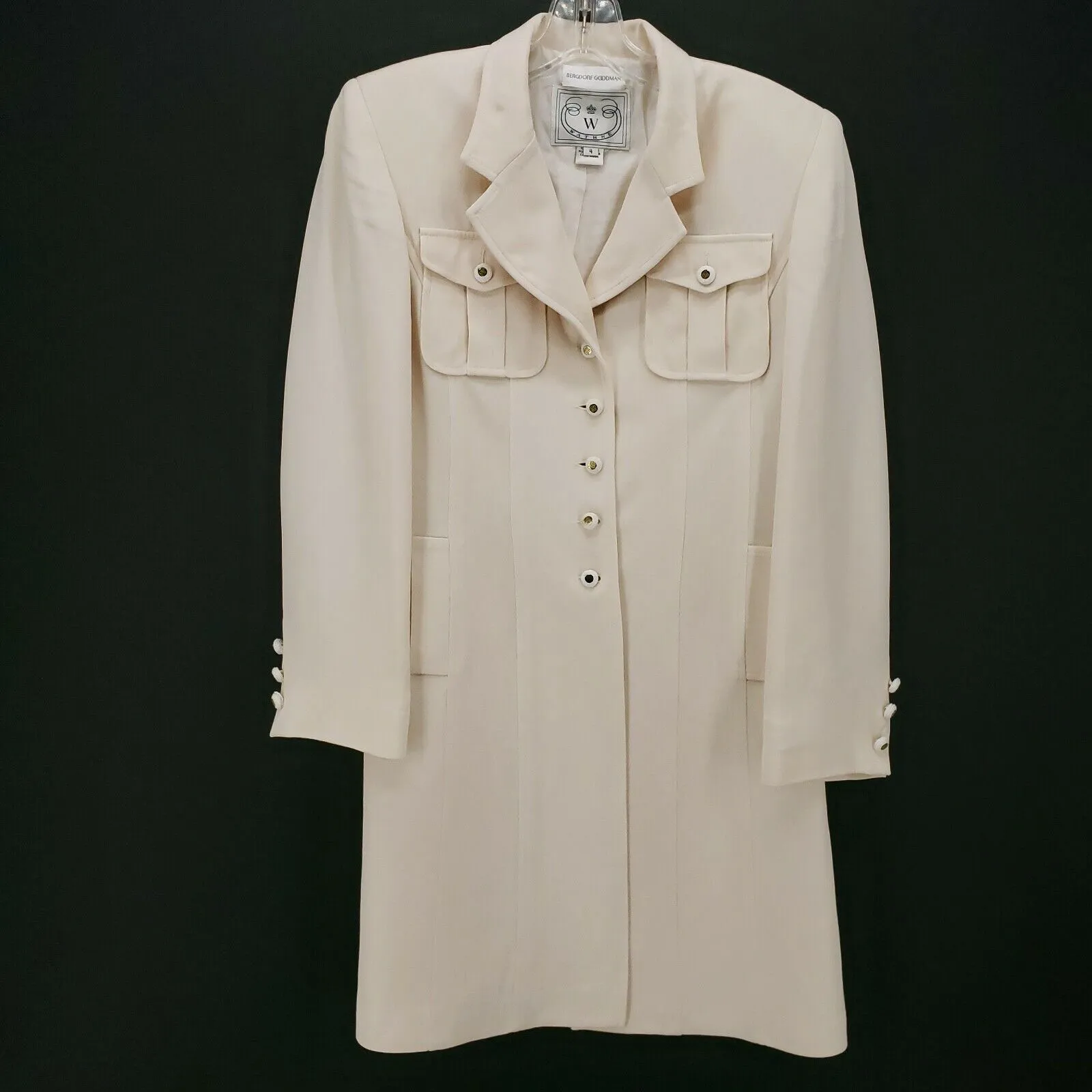 Vintage WATHNE for BERGDORF GOODMAN Ivory Silk Blazer Jacket Mid Length Size 4