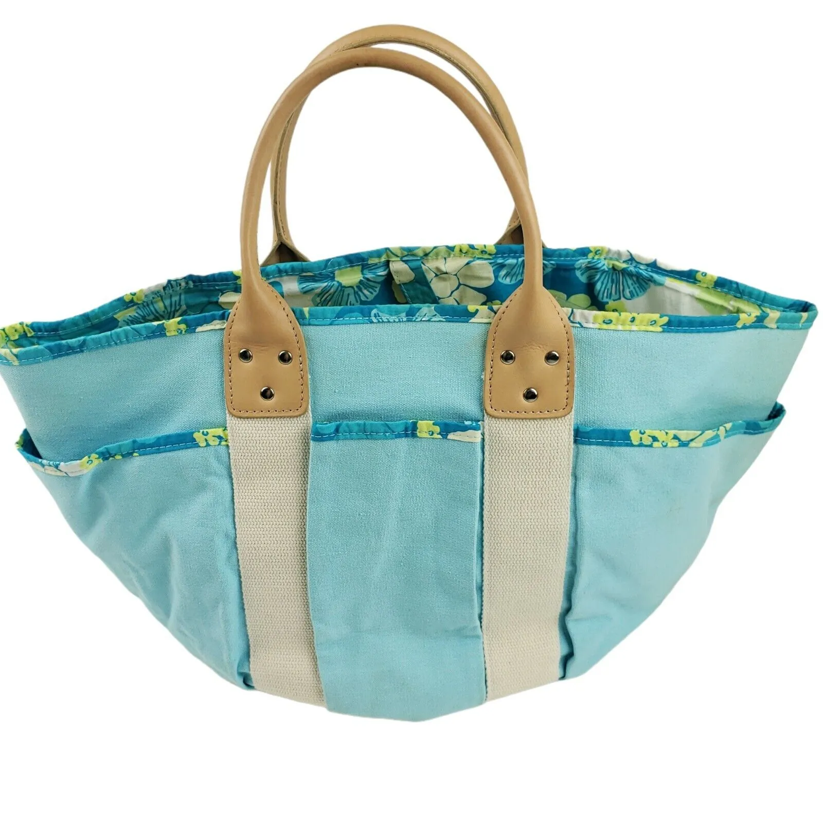 Lilly Pulitzer White Label VINTAGE Canvas Tote Blue Yellow Floral