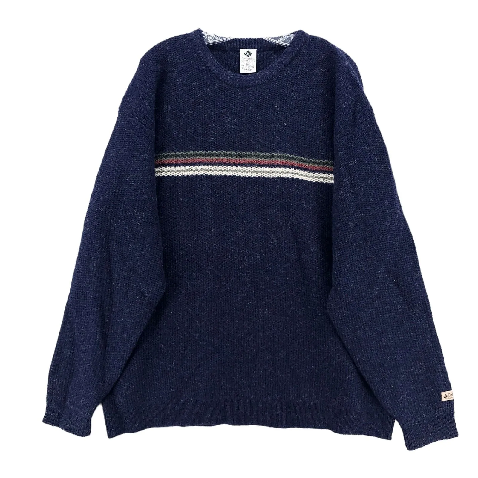 COLUMBIA Vintage 100% Shetland Wool Bearbone Crew Neck Navy Blue XXL