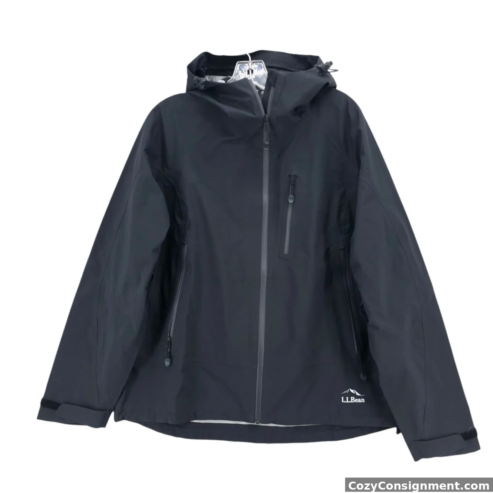 LL BEAN Black Trail Model Rain Jacket Hooded Waterproof Women's Size LARGE