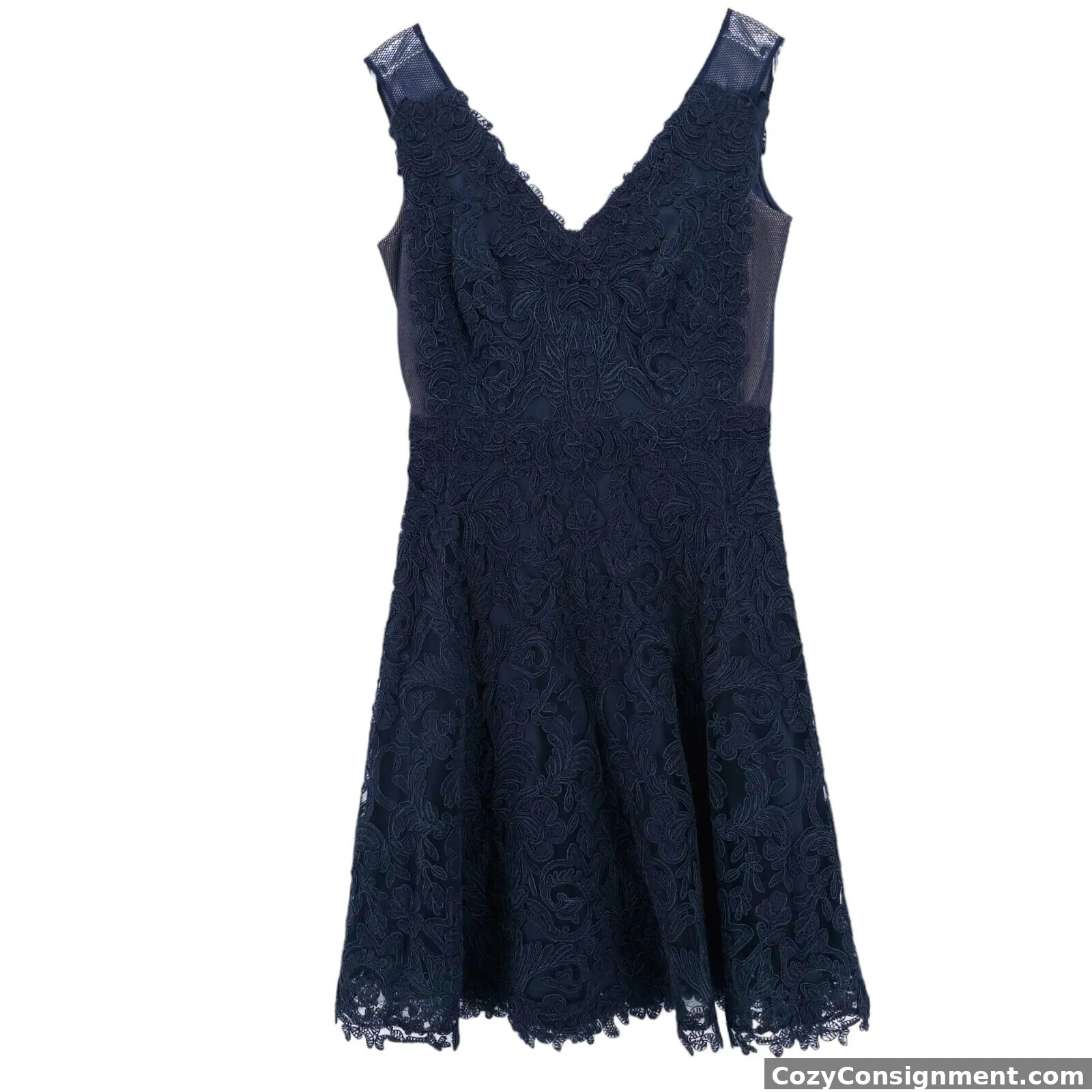 TADASHI SHOJI Blue Lace Overlay Sleeveless Fit & Flare Dress Size 2