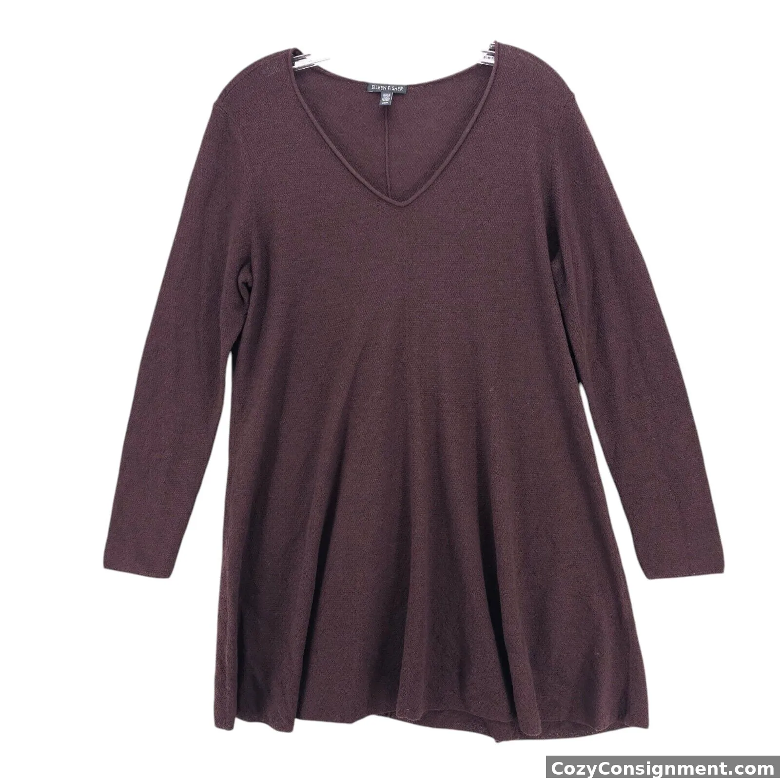 EILEEN FISHER 100% Extra Fine Merino Wool Tunic Knit Top Textured Maroon MEDIUM