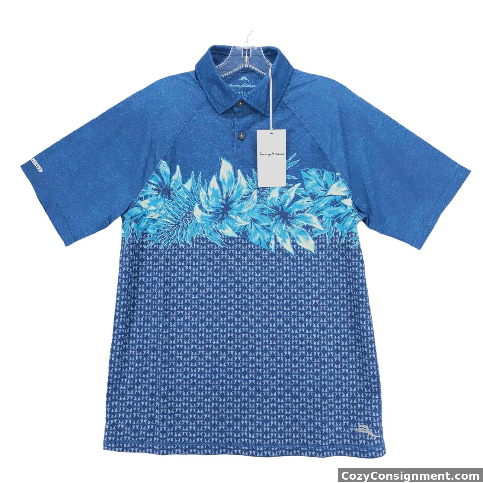 NWT TOMMY BAHAMA Island Zone Dolce Polo Teal Tone Moisture Wicking UPF SMALL