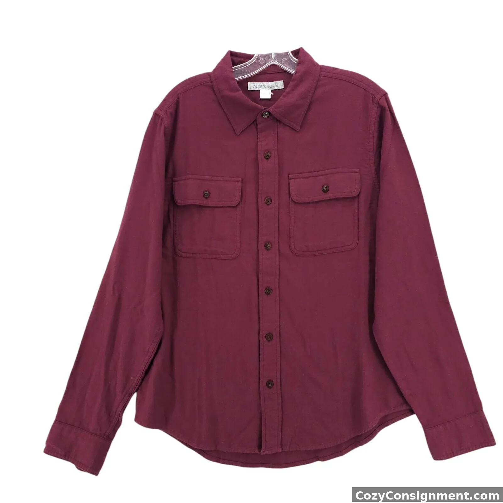 NWOT OUTERKNOWN Dillon Two Pocket Flannel Shirt Long Sleeve PLUM Red MEDIUM