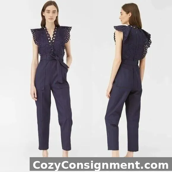 NWT REBECCA TAYLOR Arianna Sleeveless Embroidered Jumpsuit Indigo Blue Size 2