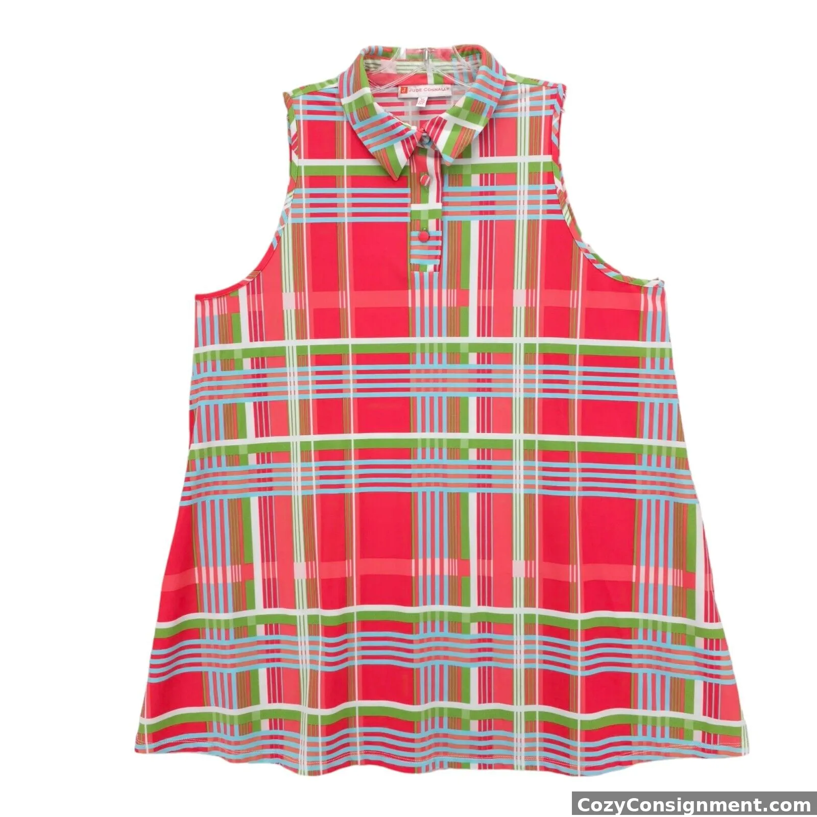 JUDE CONNALY Harlee Mini Swing Dress Stretch Sleeveless Colorful Plaid Size XL