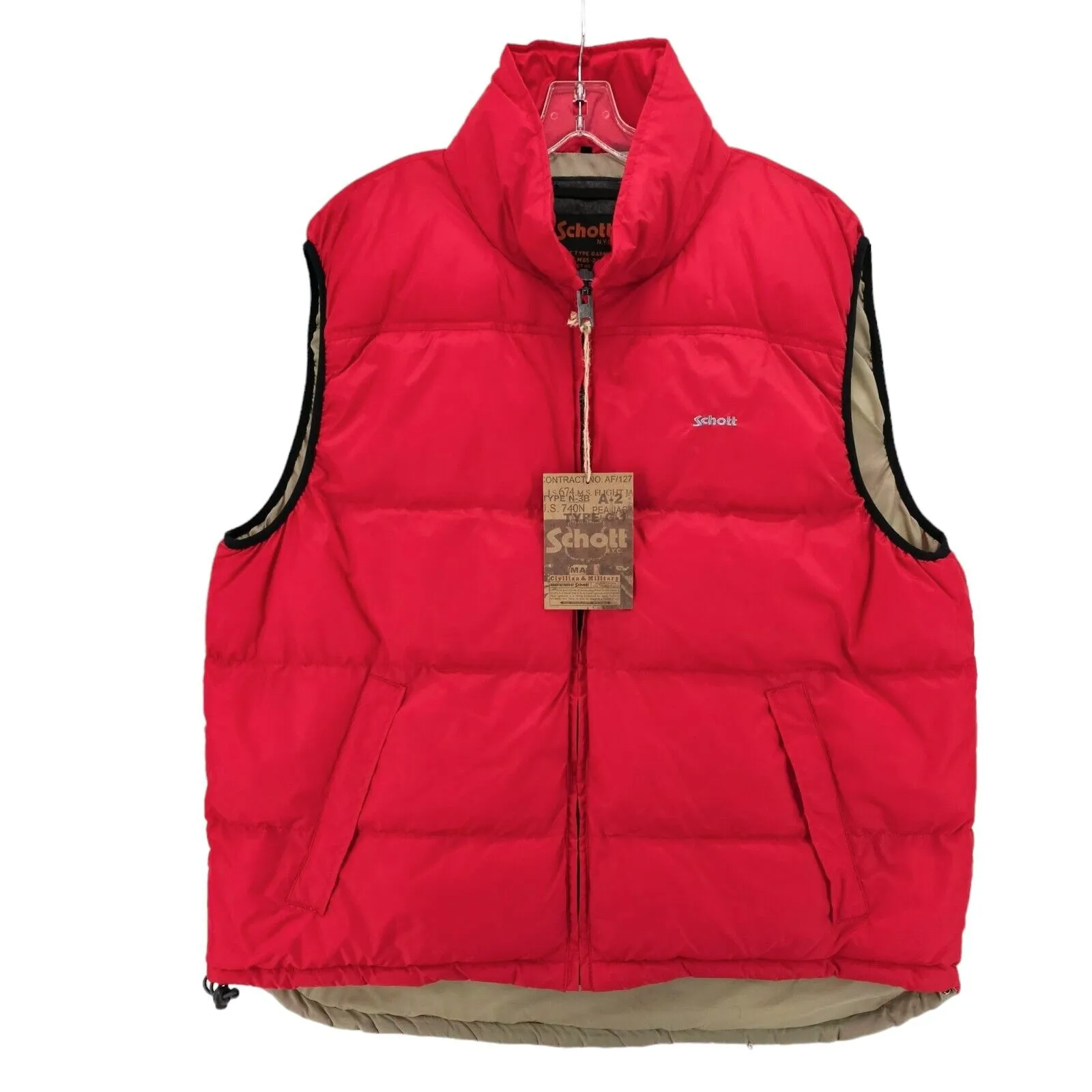 NWT Schott NYC Bright Red Puffer Vest Army Tye Garment Size 3XL