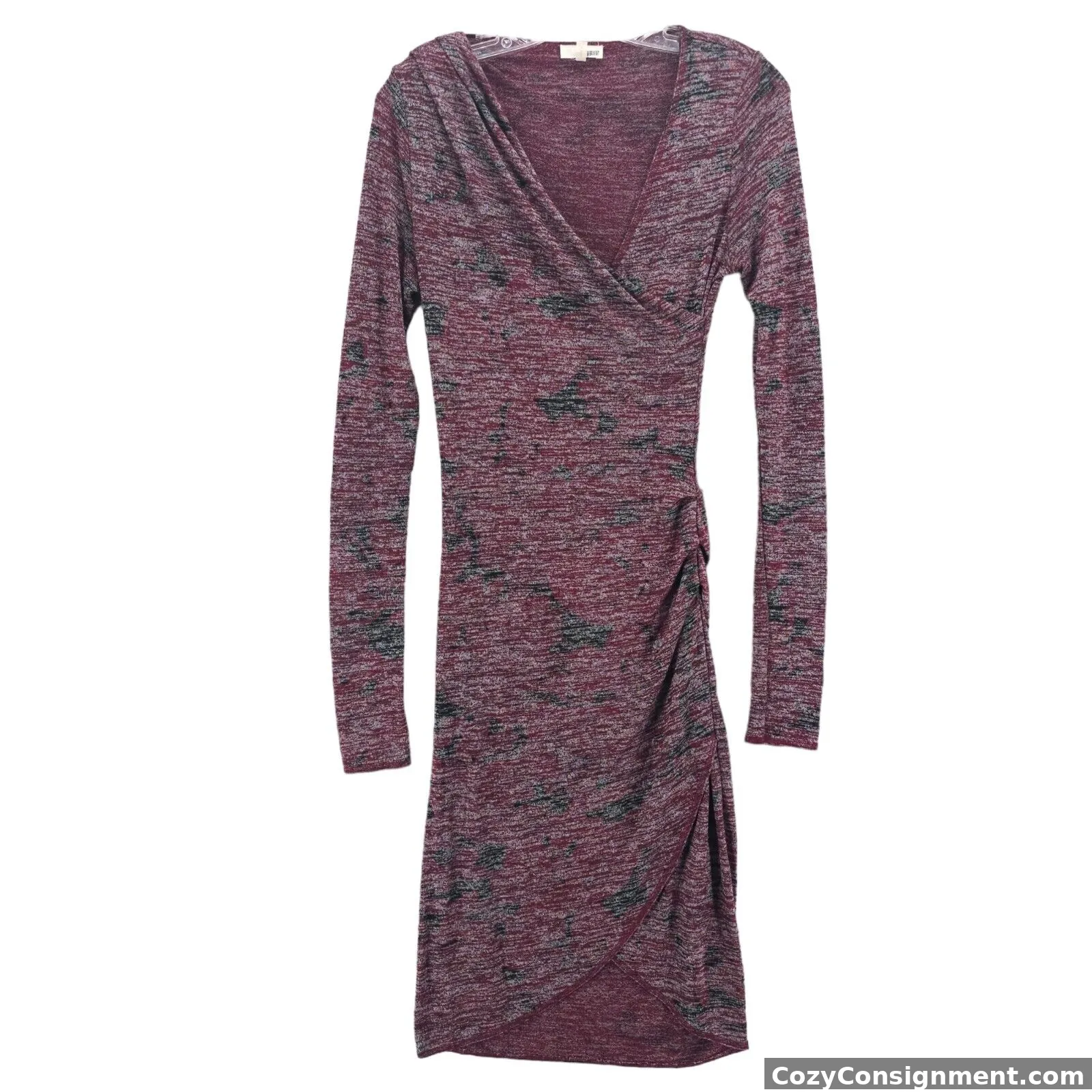 ARITZIA Wilfred Free Klum Faux Wrap Knit Dress Heather Red Grey Ruched SMALL