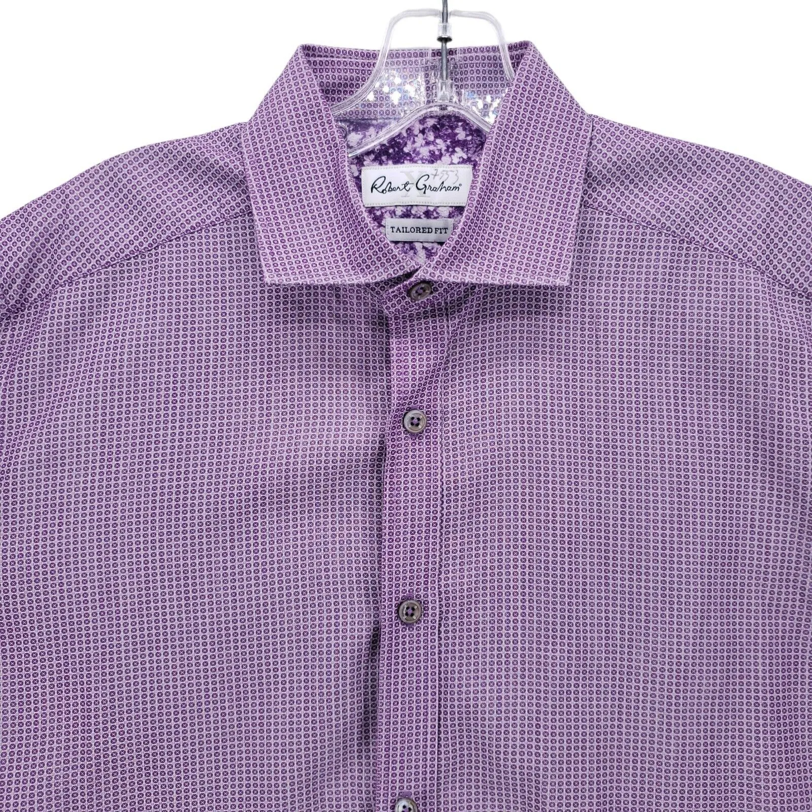 Robert Graham Purple Geometric Long Sleeve Shirt Tailored Fit Size 39 - 15.5