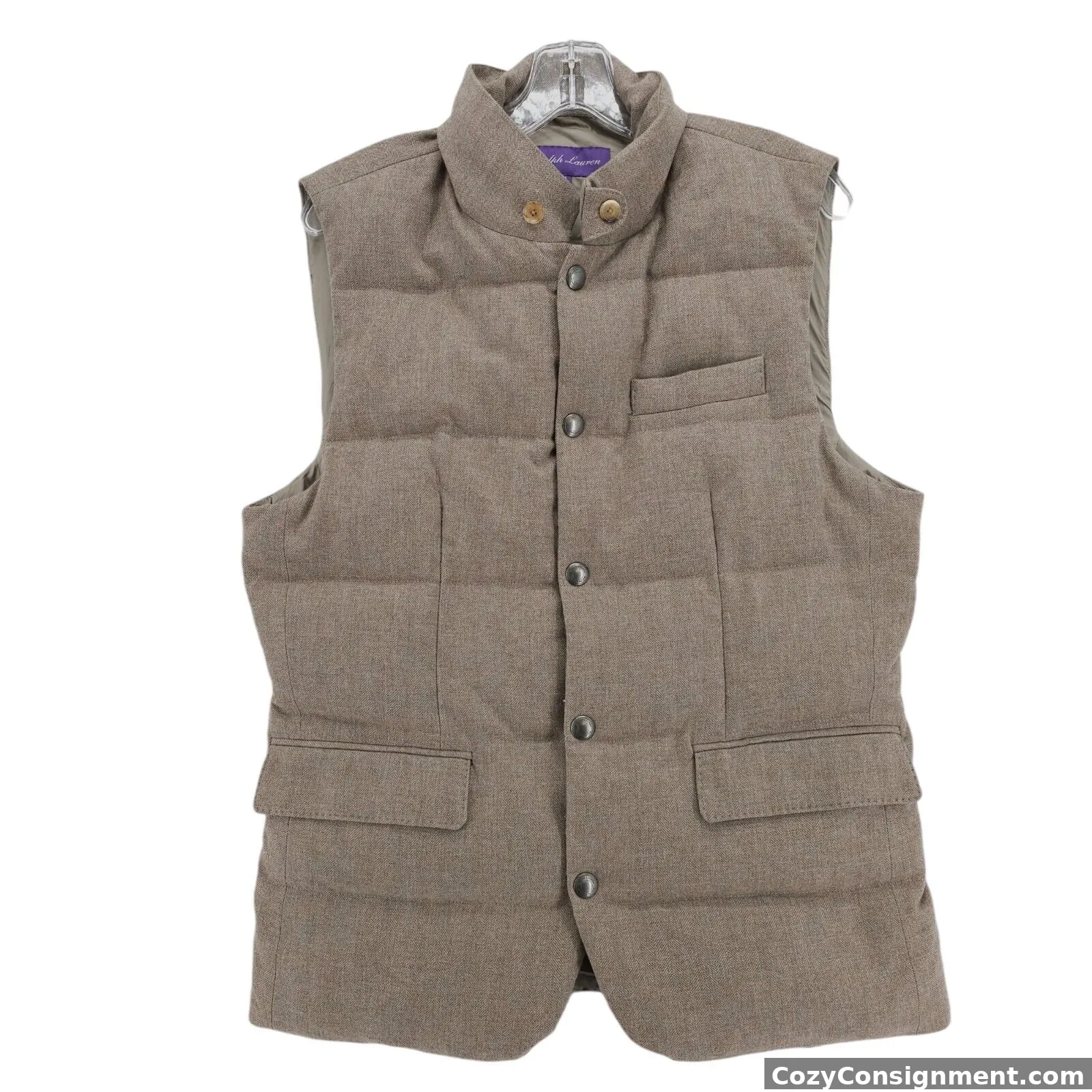 Ralph Lauren Purple Label Herringbone Wool Down Fill Vest Water Repellent MEDIUM