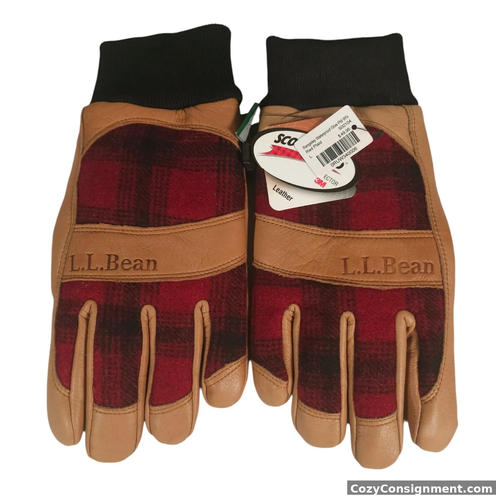 NWT LL BEAN Rangeley Waterproof Gloves Buffalo Plaid Deerskin Fleece Lined LARGE