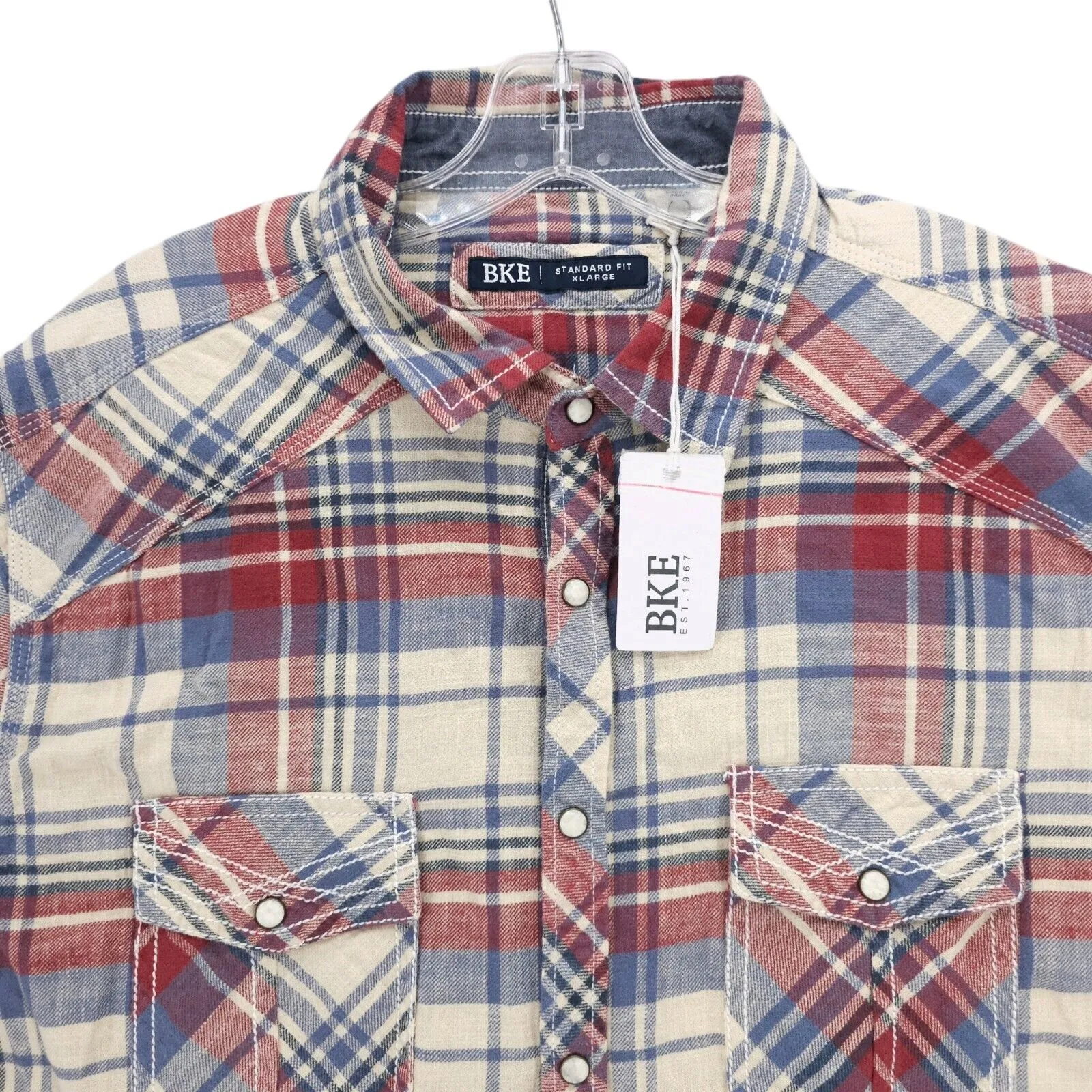 NWT BKE Buckle Plaid Western Pearl Snap Shirt Standard Fit 100% Cotton Size XL