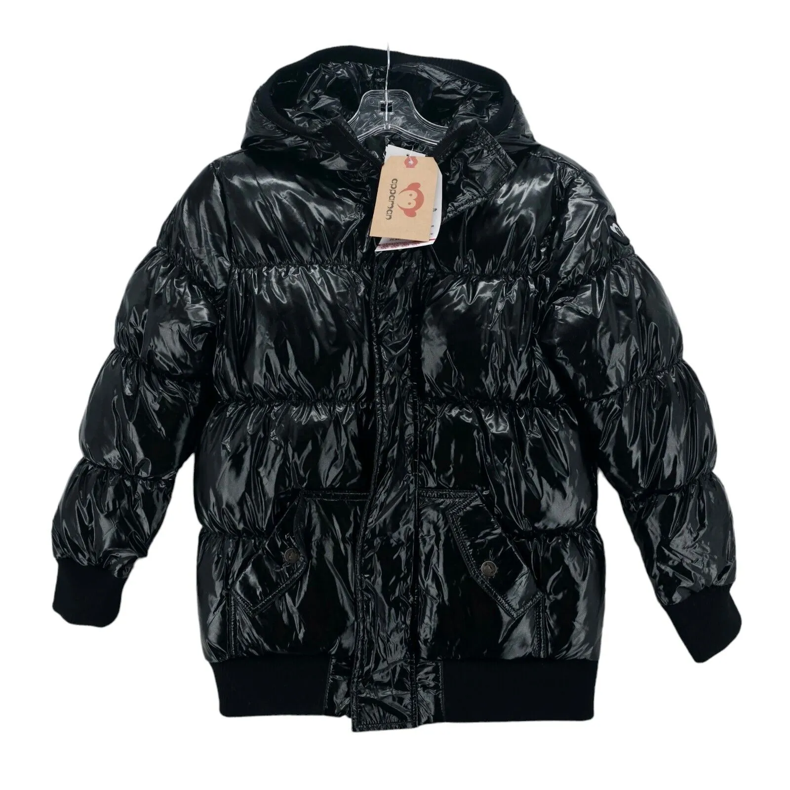 NWT Appaman Girls Glitter Black Puffy Coat Down Puffer Jacket Hooded Size LARGE