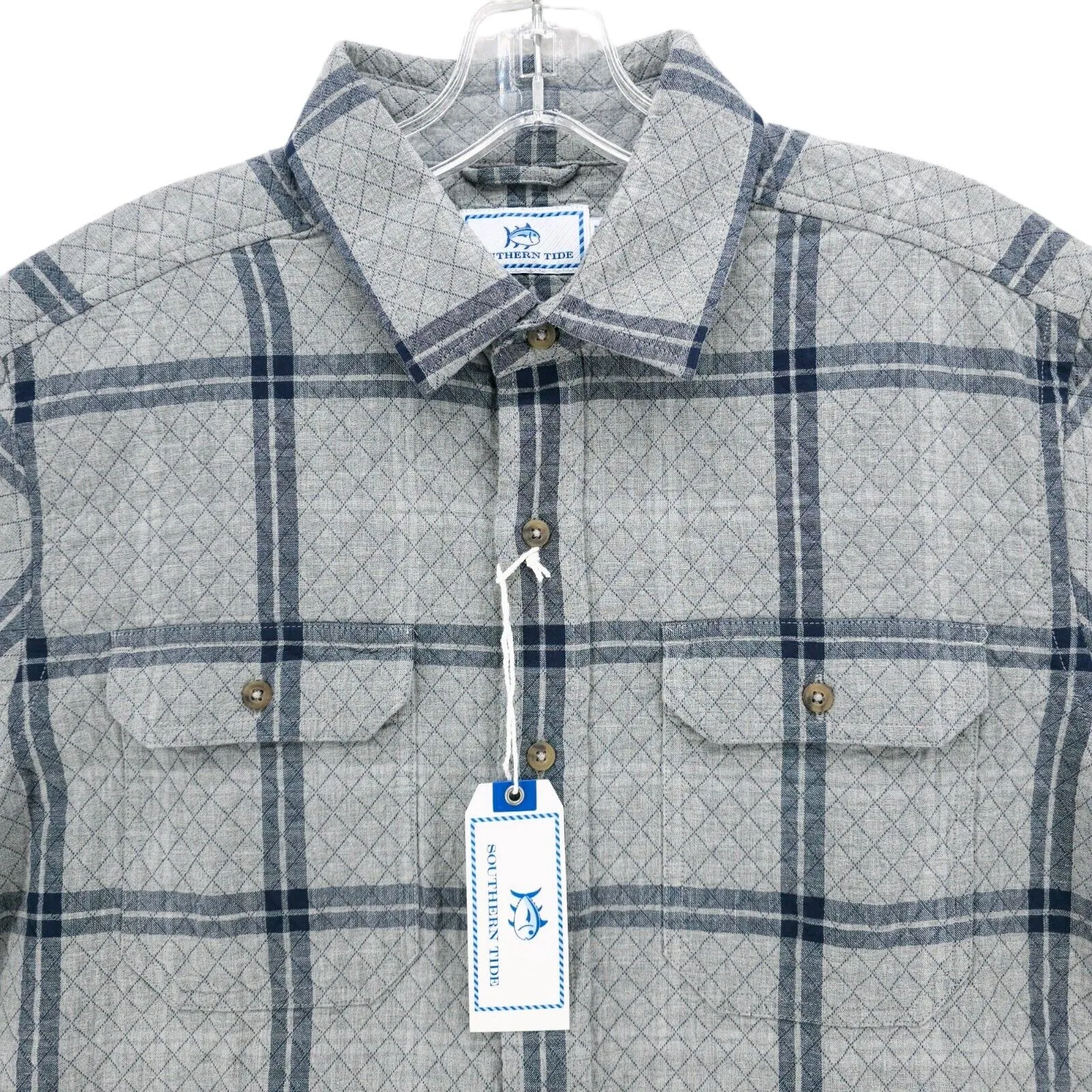 NWT Southern Tide Ellison Quilted Overshirt LS Shirt Steel Heather Gray SMALL