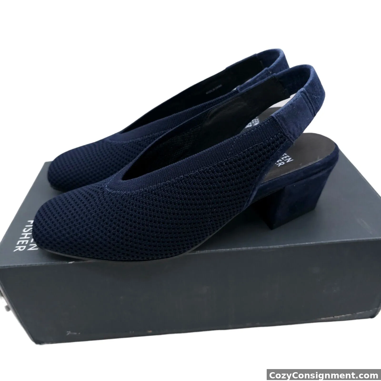 EILEEN FISHER Vasa Midnight Blue Stretch Slingback Heel Sandals Size 6 M