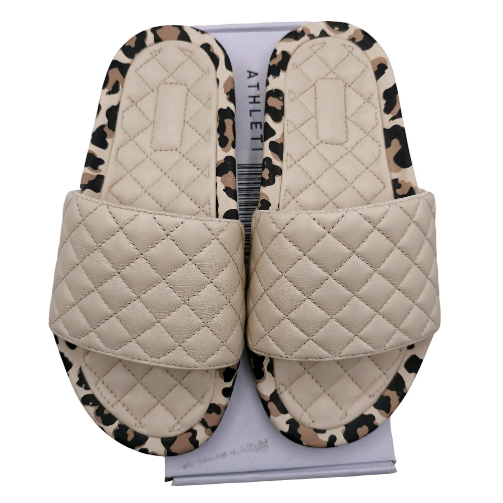 APL Lusso Slide NEW IN BOX Parchment Leopard Animal Print Quilted Women's US 5