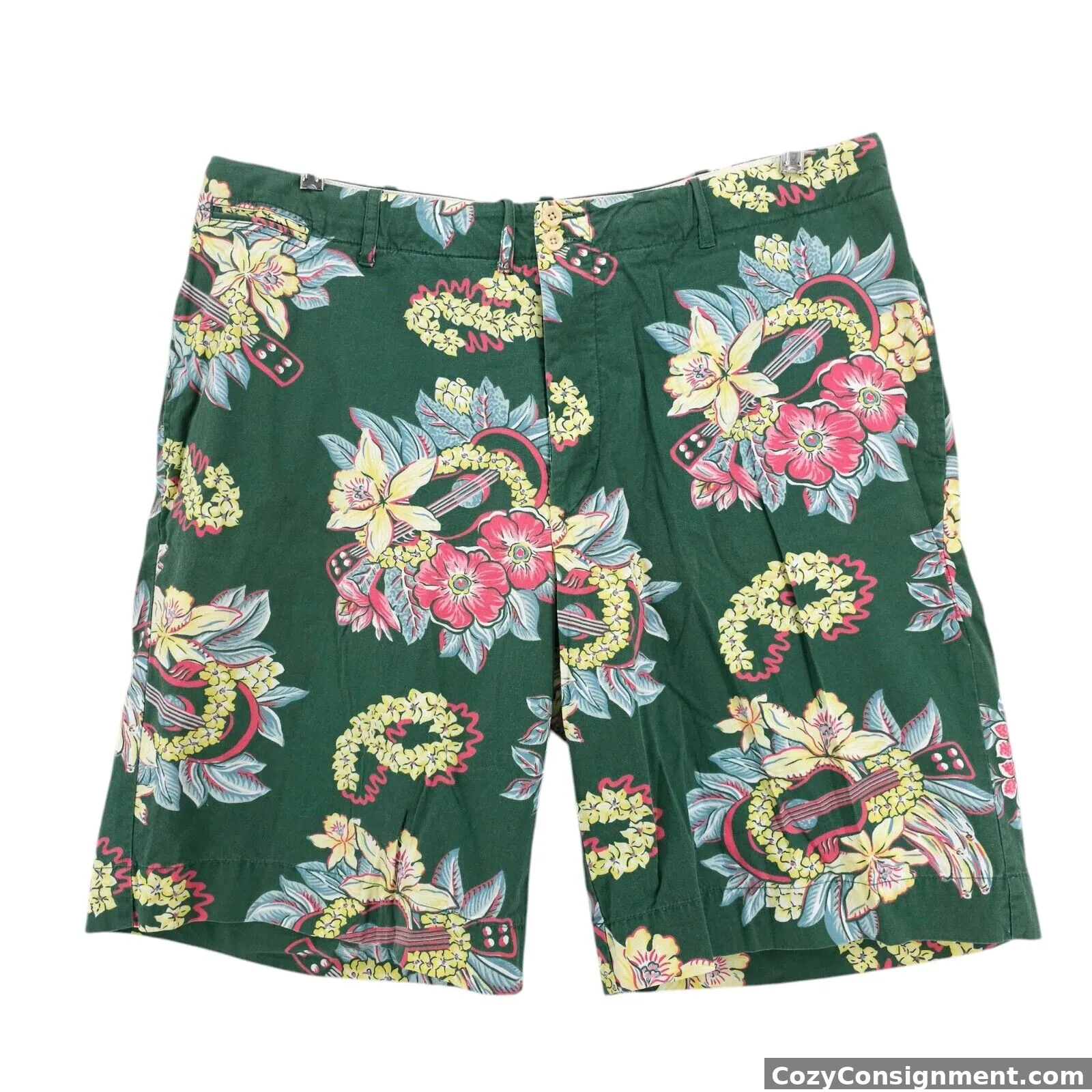 POLO RALPH LAUREN Hawaiian Tropical Shorts 100% Cotton Button Fly Drawstring 36