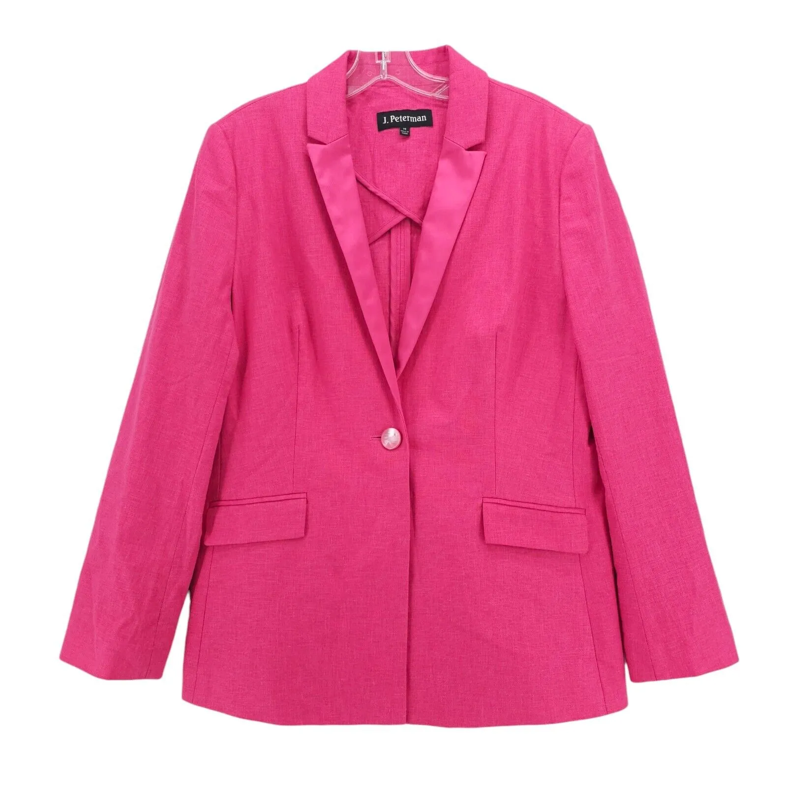 J. PETERMAN Linen Blend Hot Pink Blazer Jacket 1-Button Stretch Size 14