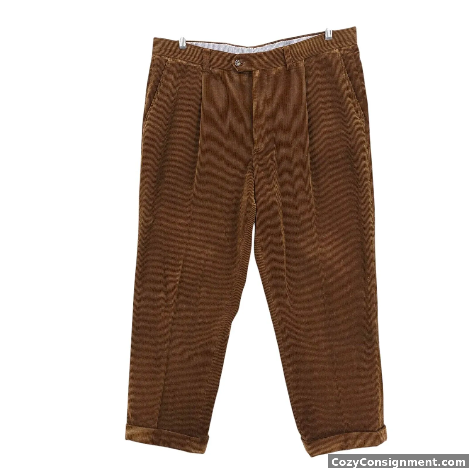 MABITEX Brown Corduroy Pants Pleated Cuffed MADE IN ITALY 100% Cotton Size 38