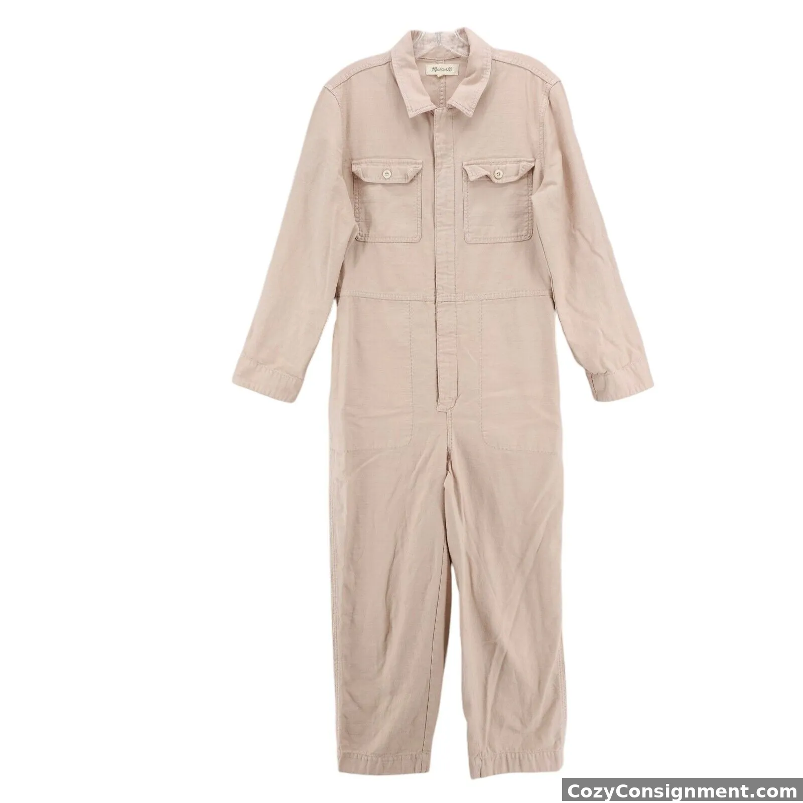 MADEWELL Garment-Dyed Zip-Front Coverall Jumpsuit Pale Blush Size LARGE