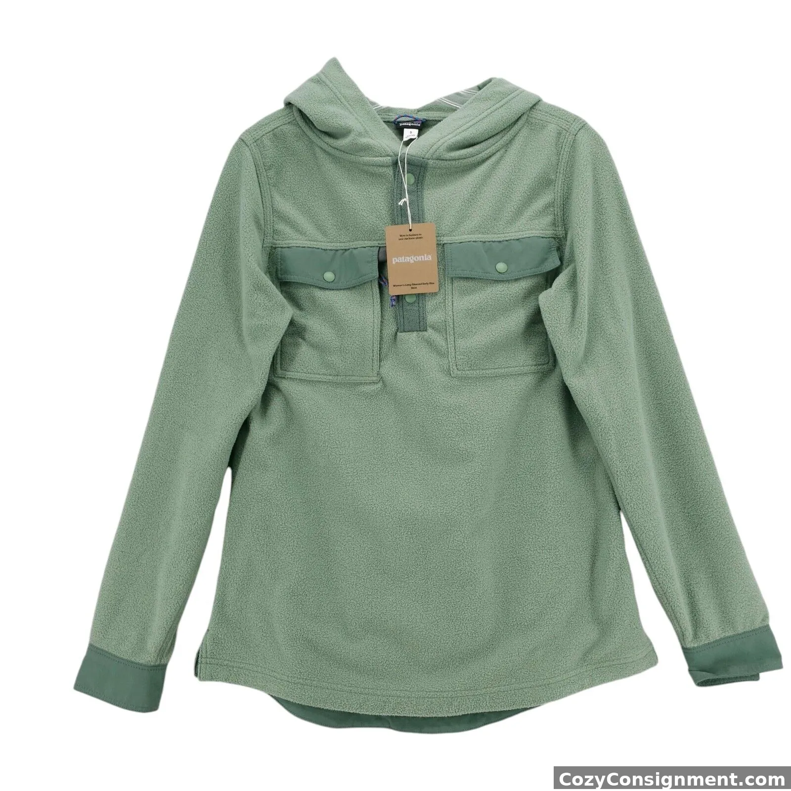 PATAGONIA Early Rise Fleece Shirt Hooded Lightweight Women's Sedge Green SMALL