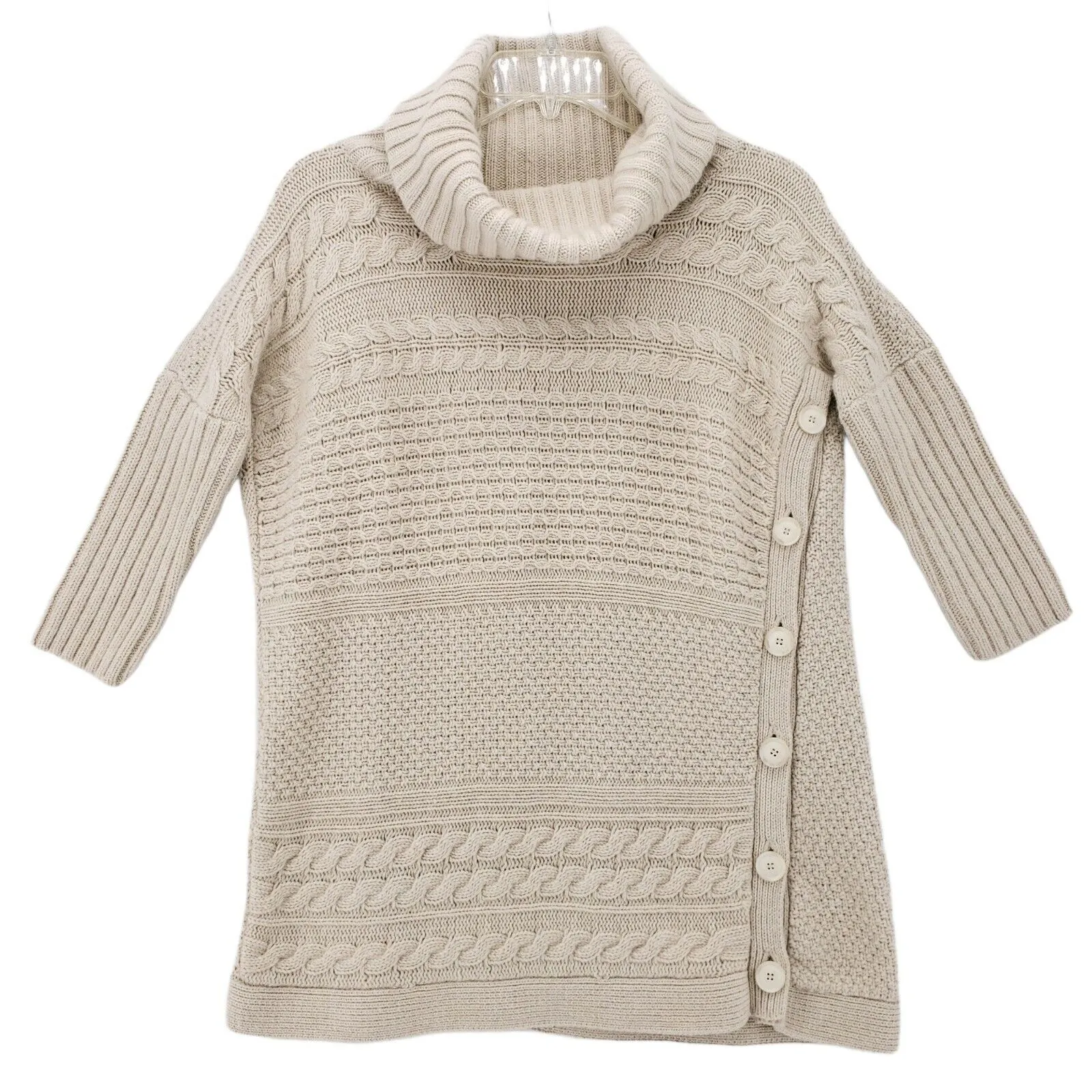 Theory Cable Knit Beige Thomasi Woodstock Sweater Wool Cashmere Blend SMALL