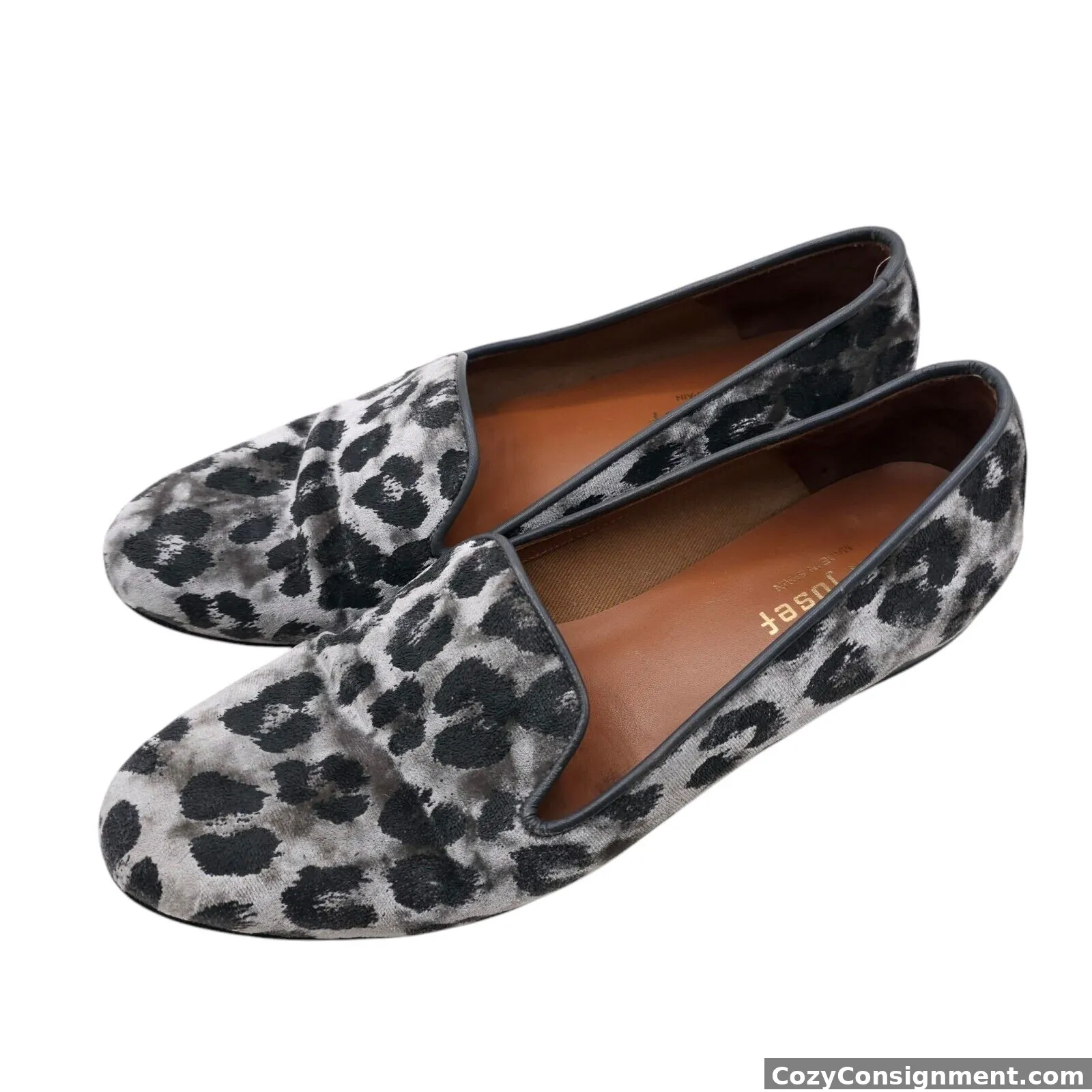 Jon Josef Gatsby Velvet Leopard Animal Print Loafers Slide On Flats Shoes  Sz 8.