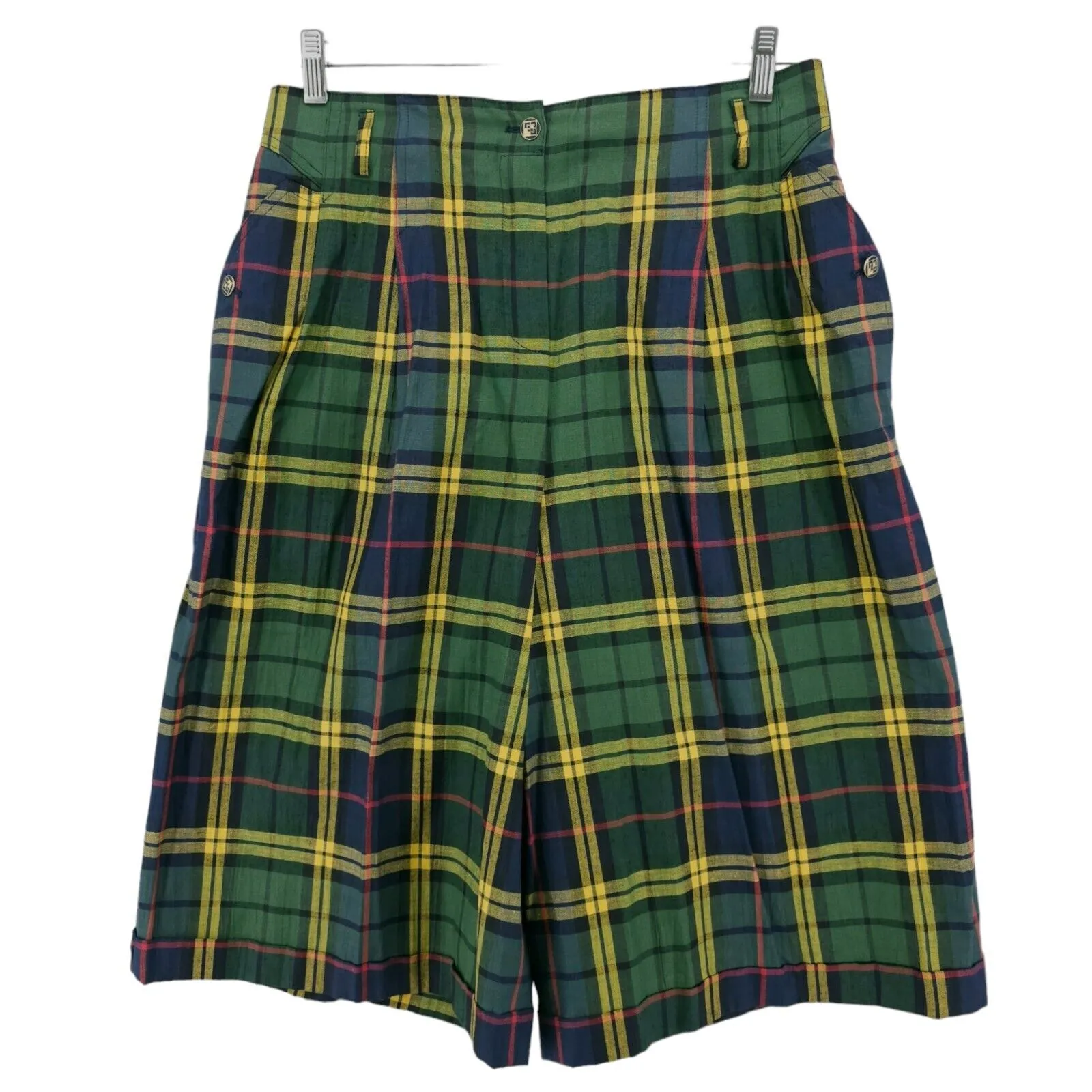 BASLER Vintage Bermuda Shorts Plaid Tartan Cotton linen Lined High Waisted US 14