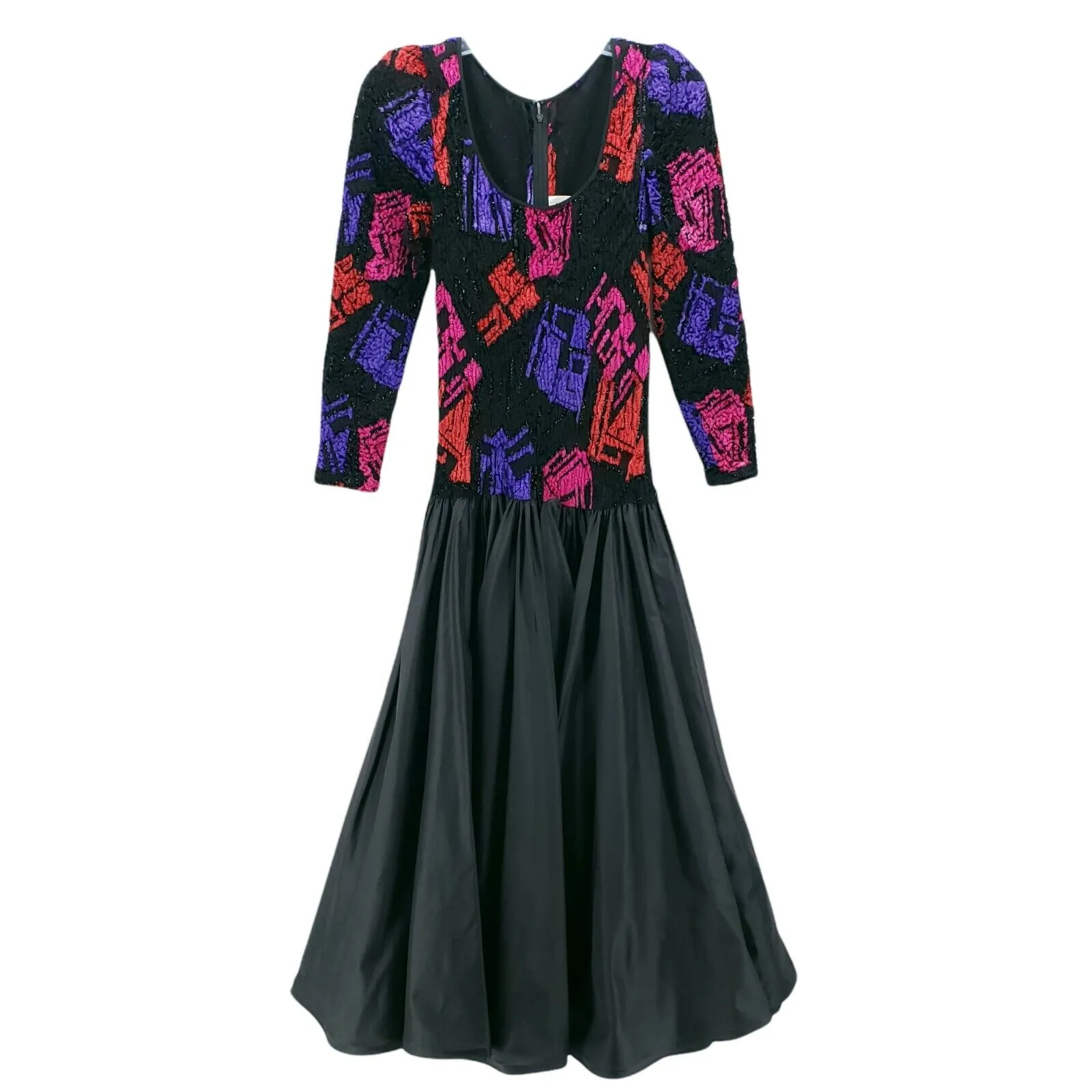 Vintage Richilene Ball Gown Dress Colorful Shimmer Long Black Red Purple XS/S