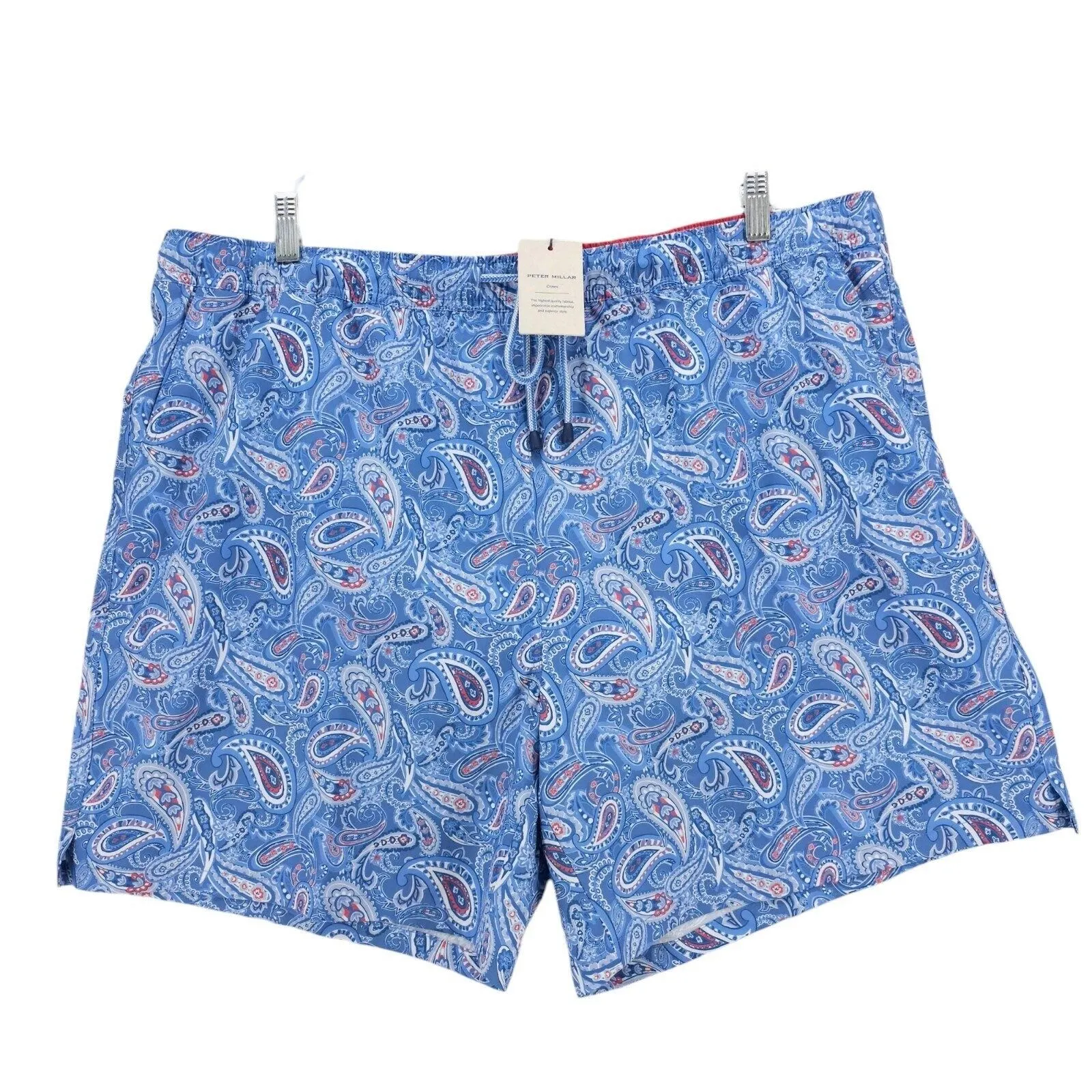 NWT PETER MILLAR Swim Trunks Blue Paisley Lined Size 2XL XXL